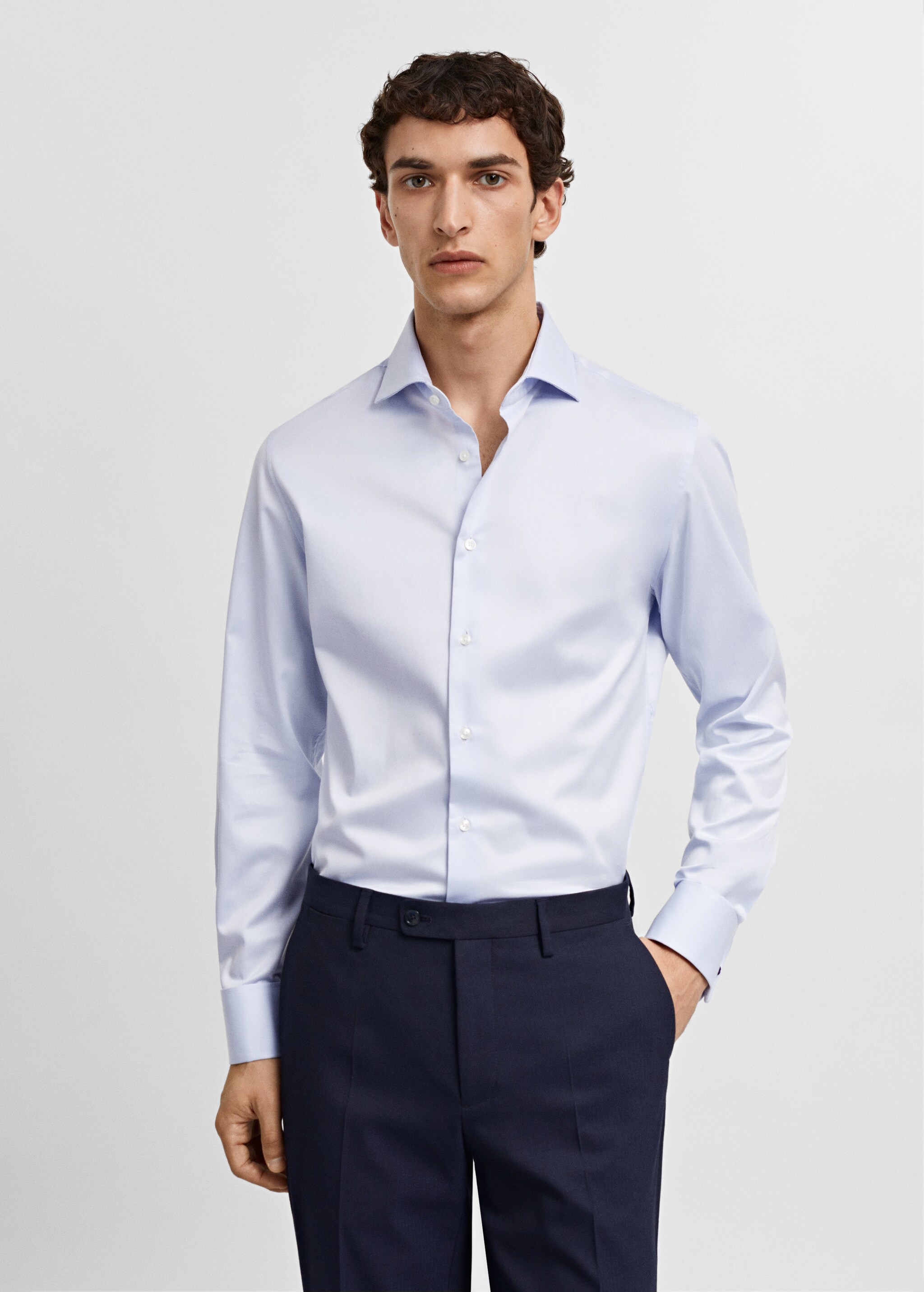 Slim-fit twill fabric suit with shirt cufflinks - Medium plane