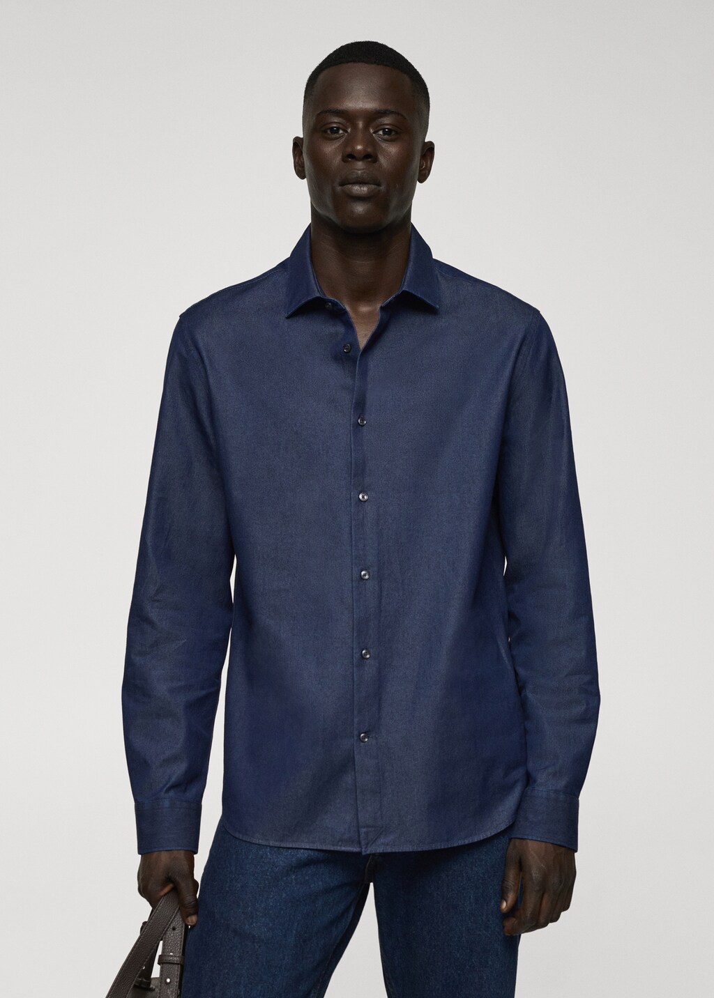 Regular-fit cotton chambray shirt