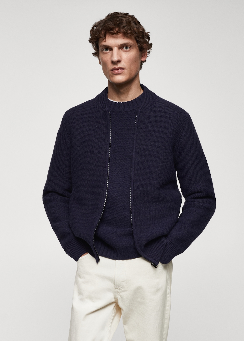 Mens knitted zip cardigan sales