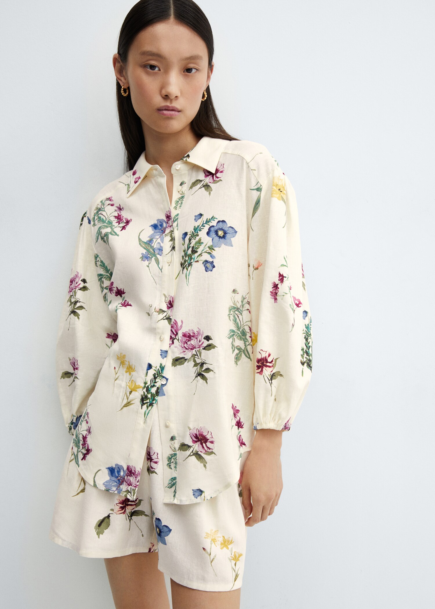 Floral linen-blend shirt - Medium plane