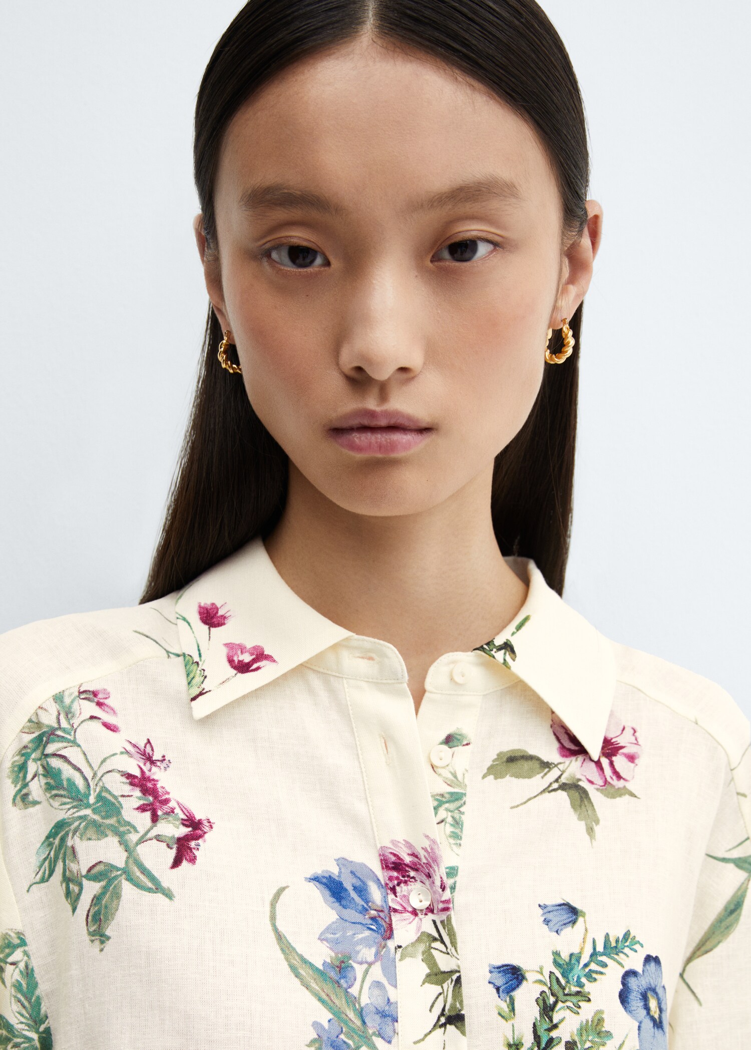 Floral linen-blend shirt - Details of the article 1