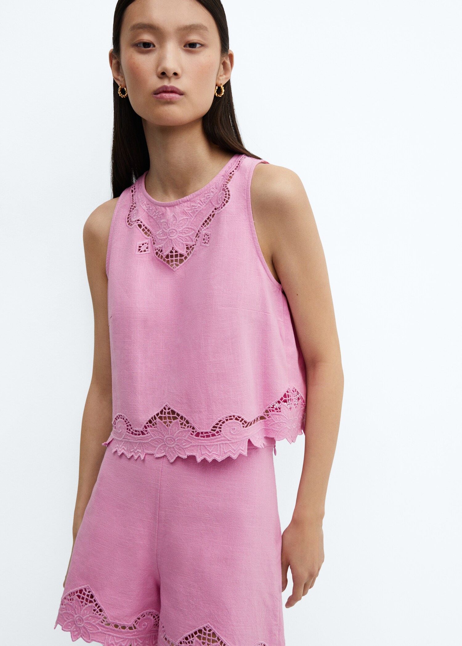 Embroidered cotton top - Medium plane