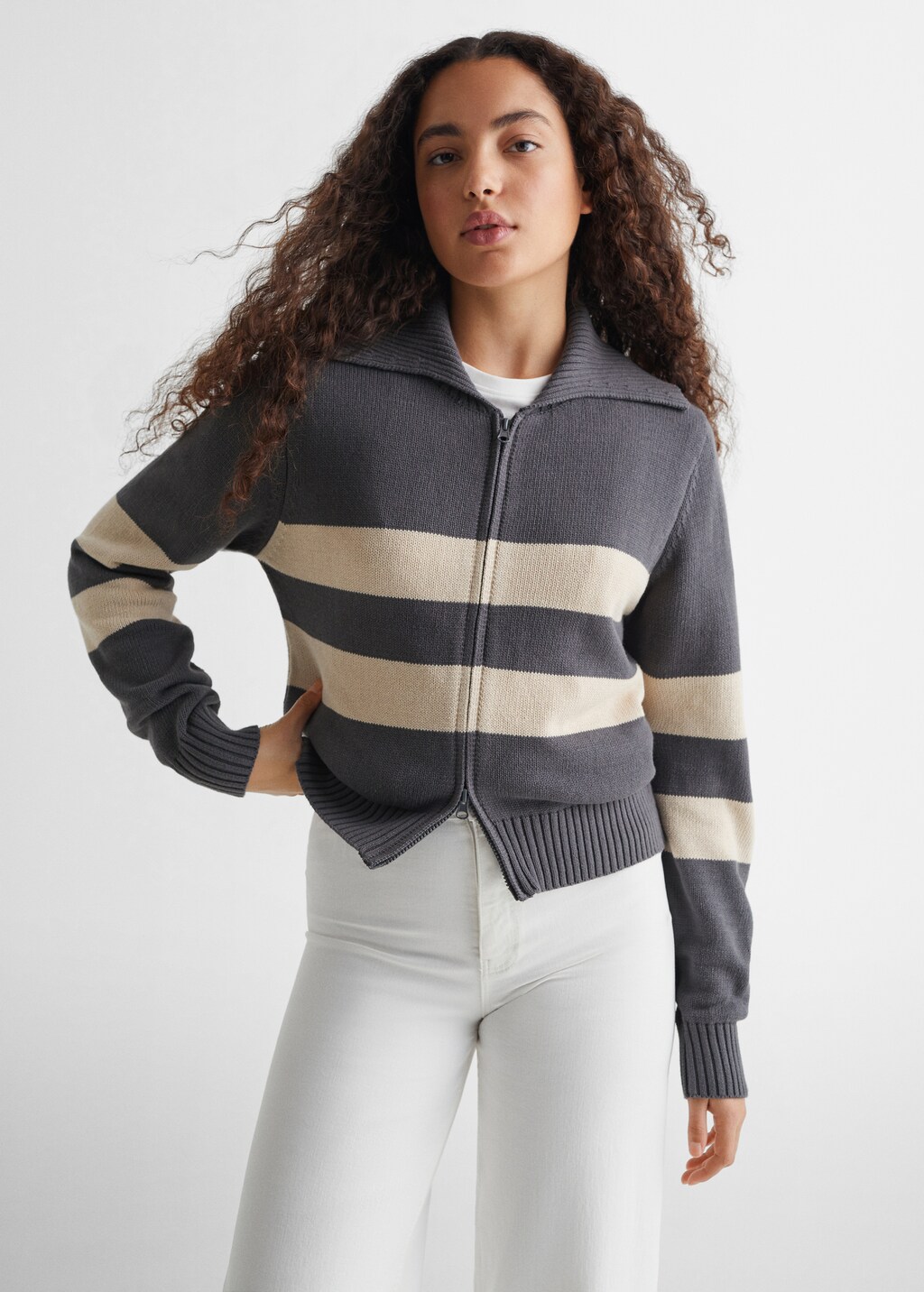 Mango zip knit sweater hotsell