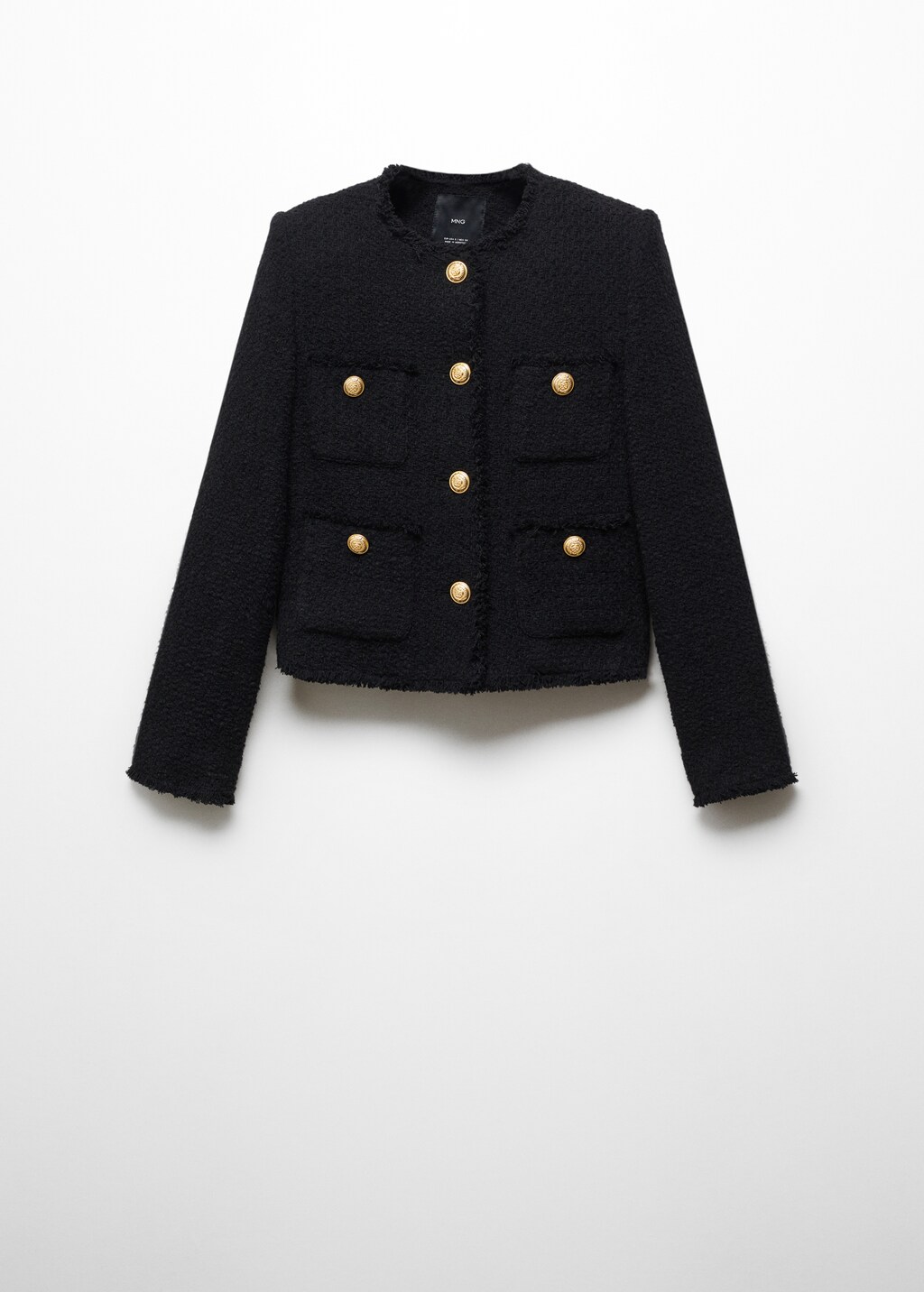 ジャケット ETMON Fringe Pocket Tweed Jacket, Black Sophisticated Fringe-Edged Tweed Jacket | Trendy and Classic