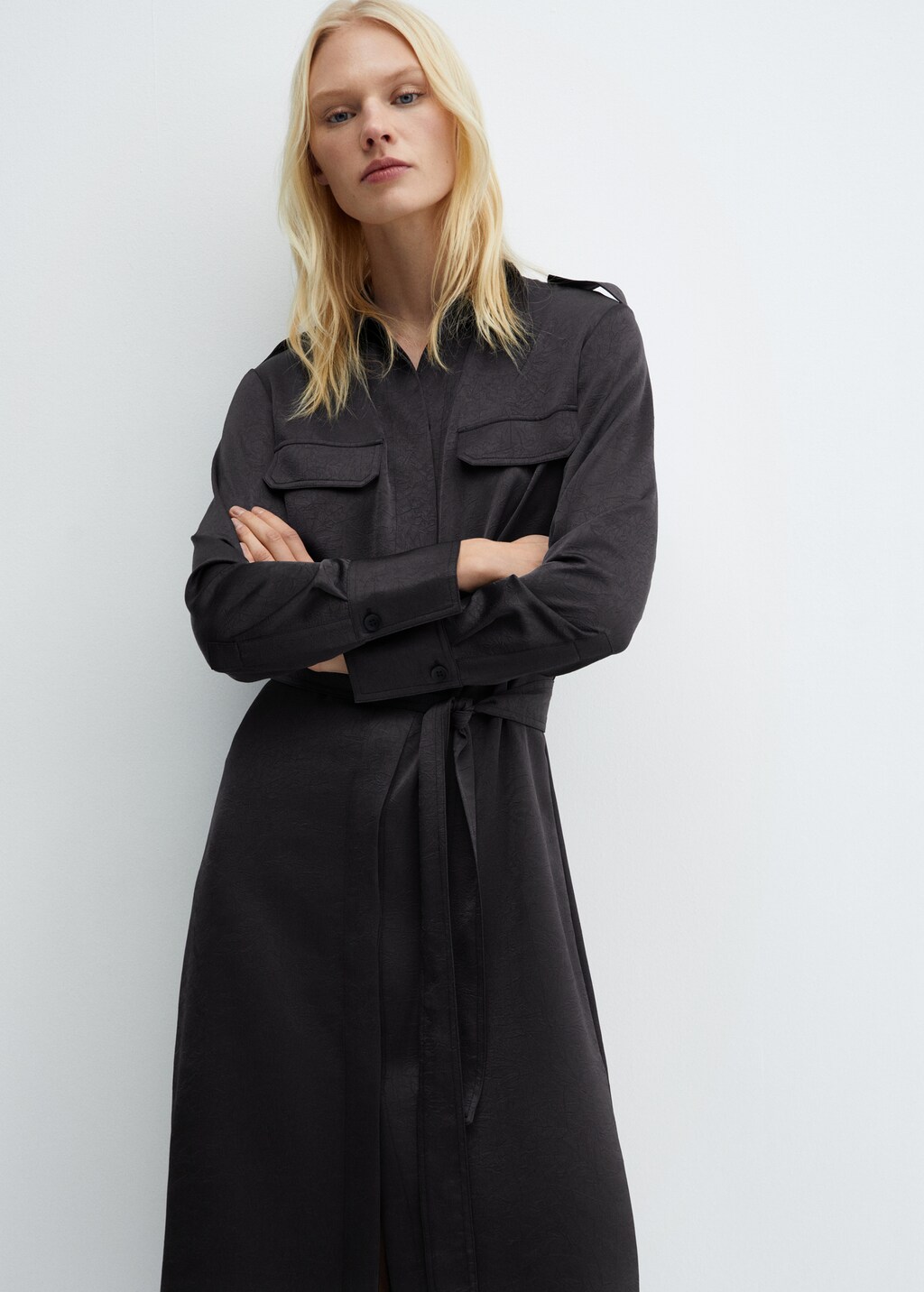 Satin shirt dress - Woman | MANGO USA