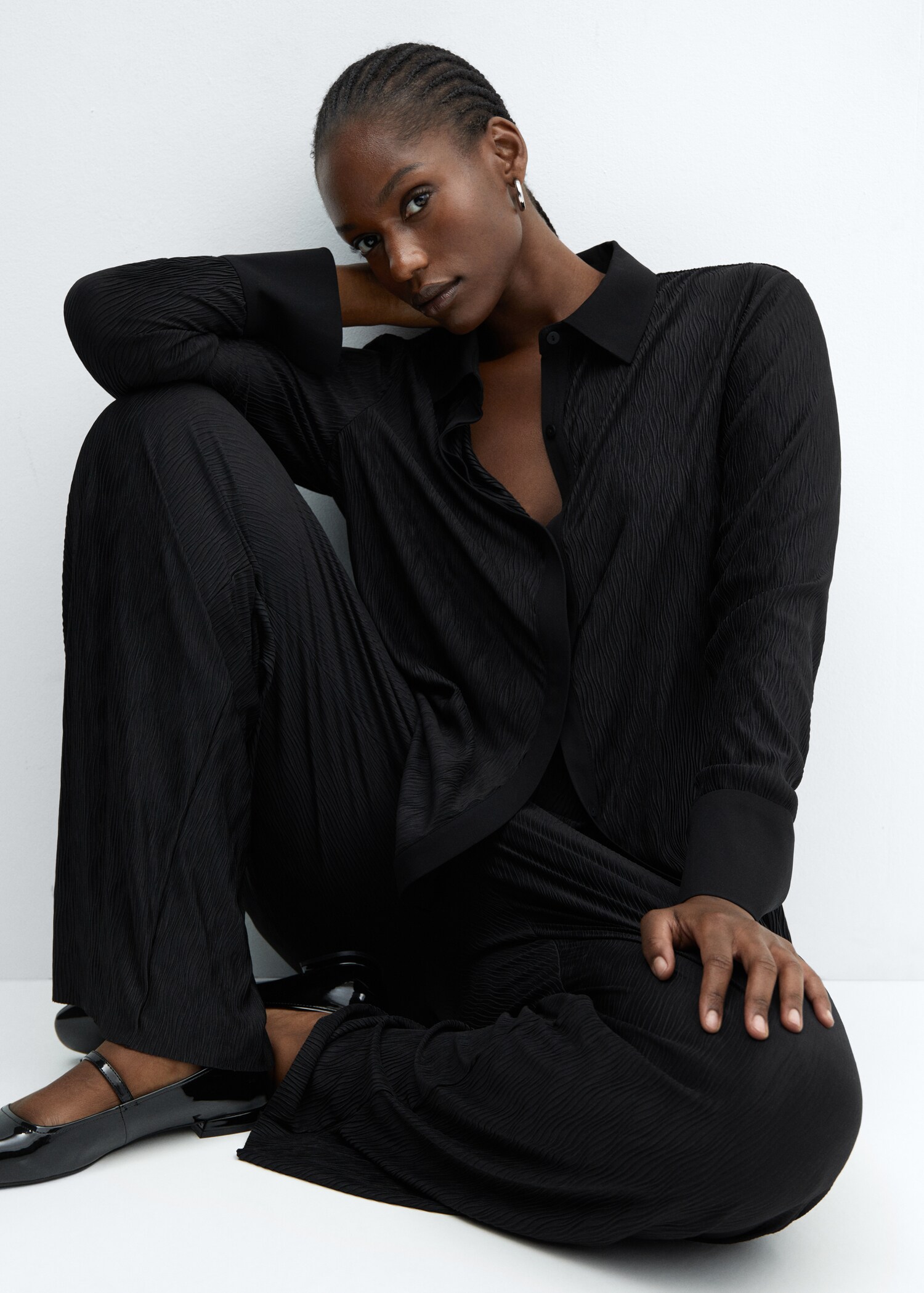 Textured wideleg pants - Details of the article 4