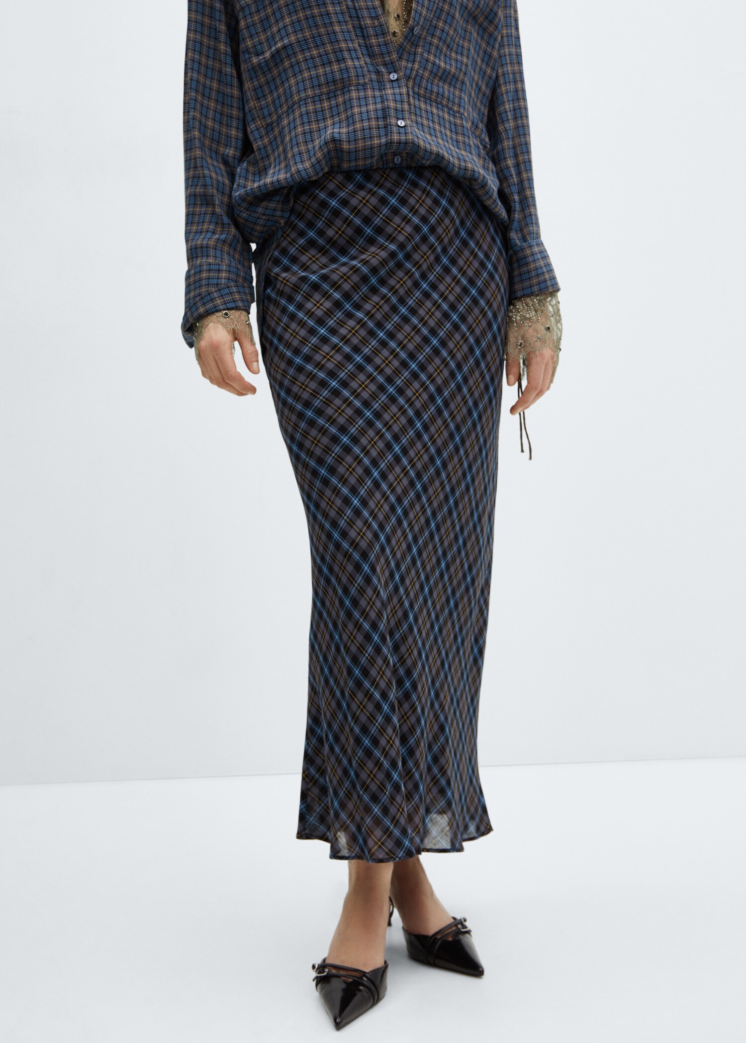 Checked long skirt - Medium plane