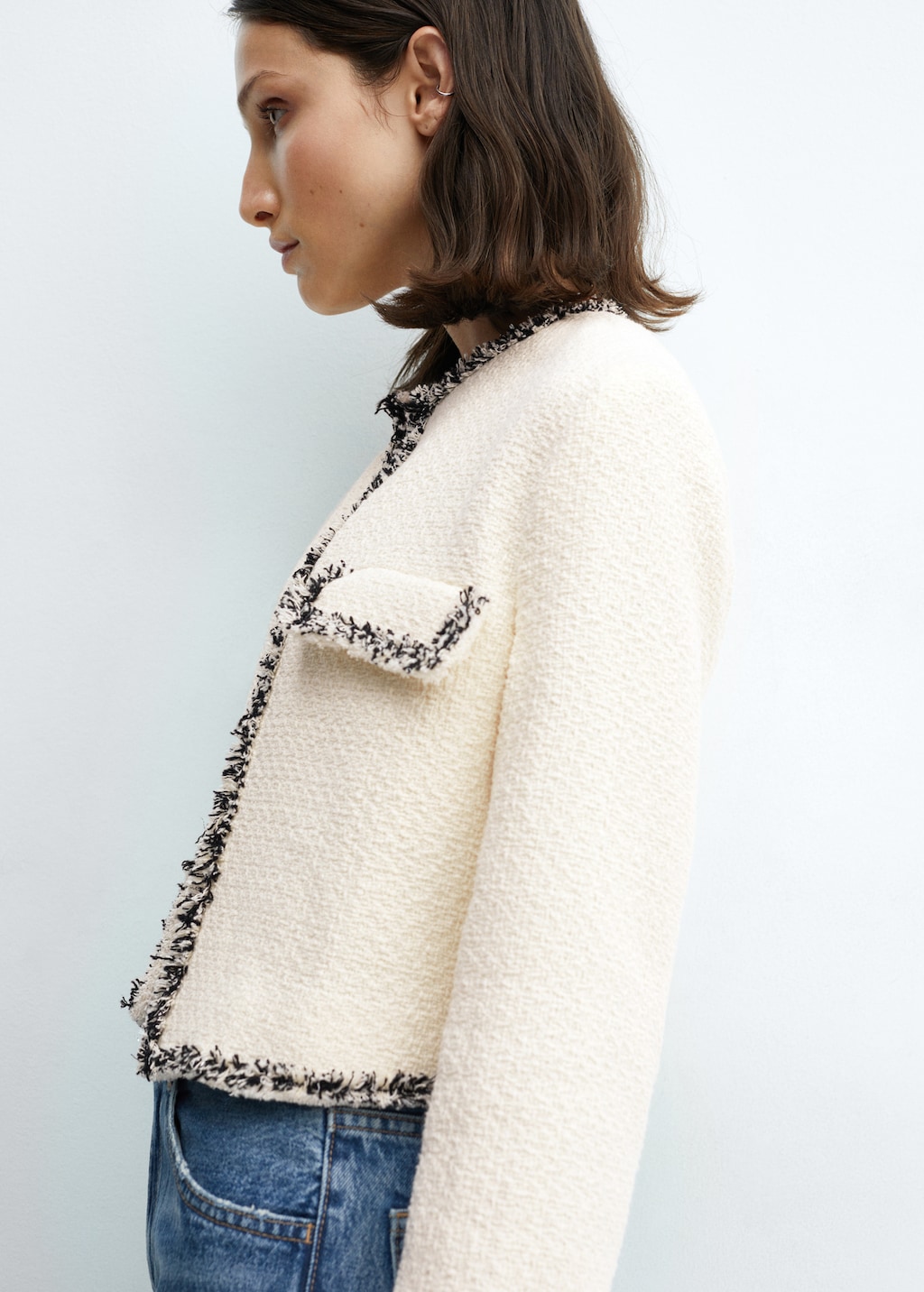 Tweed jacket with contrast detail - Women | MANGO Iraq Tweed jacket with contrast detail - Women | MANGO Iraq