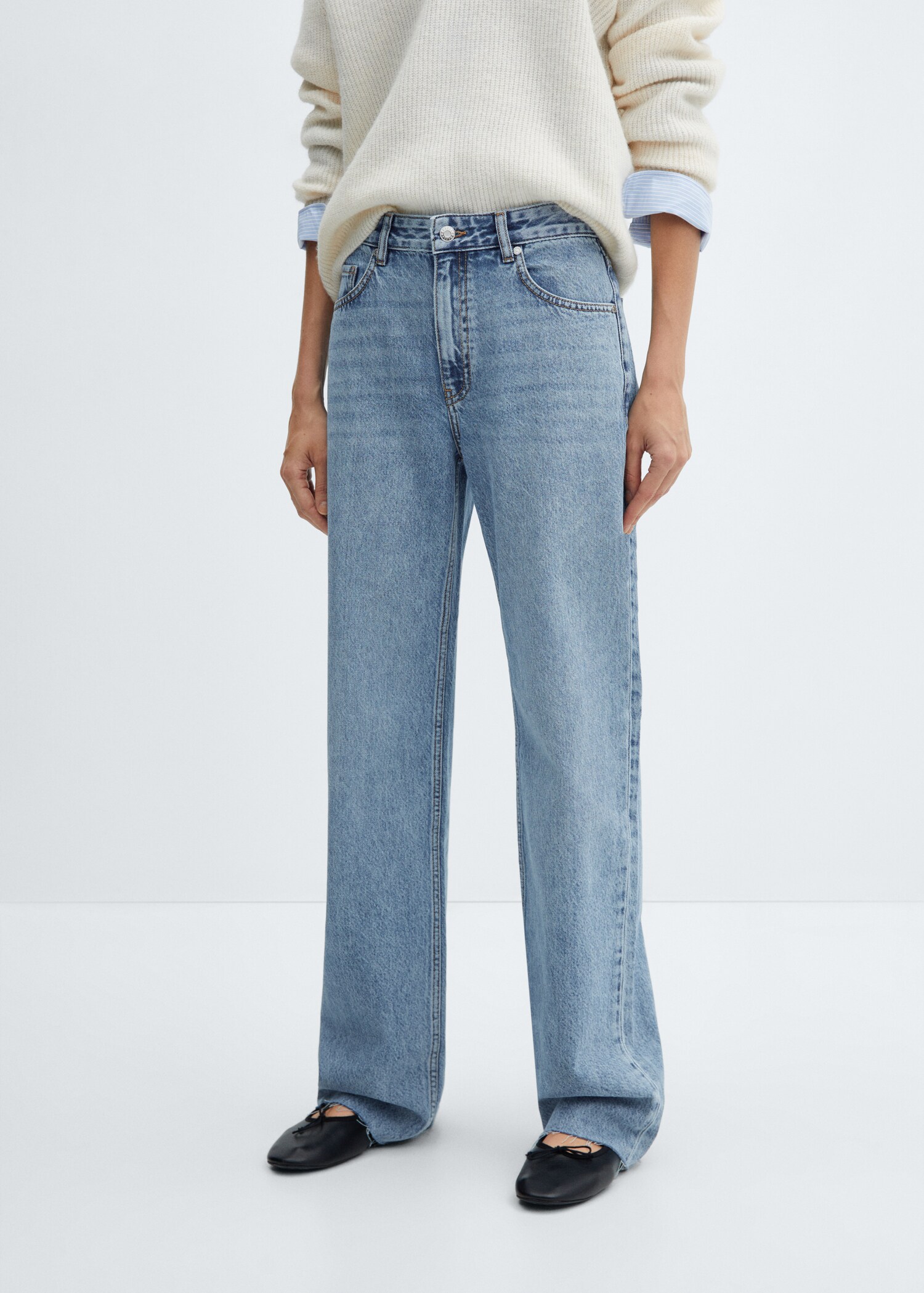 Jeans wideleg tiro medio - Plano medio