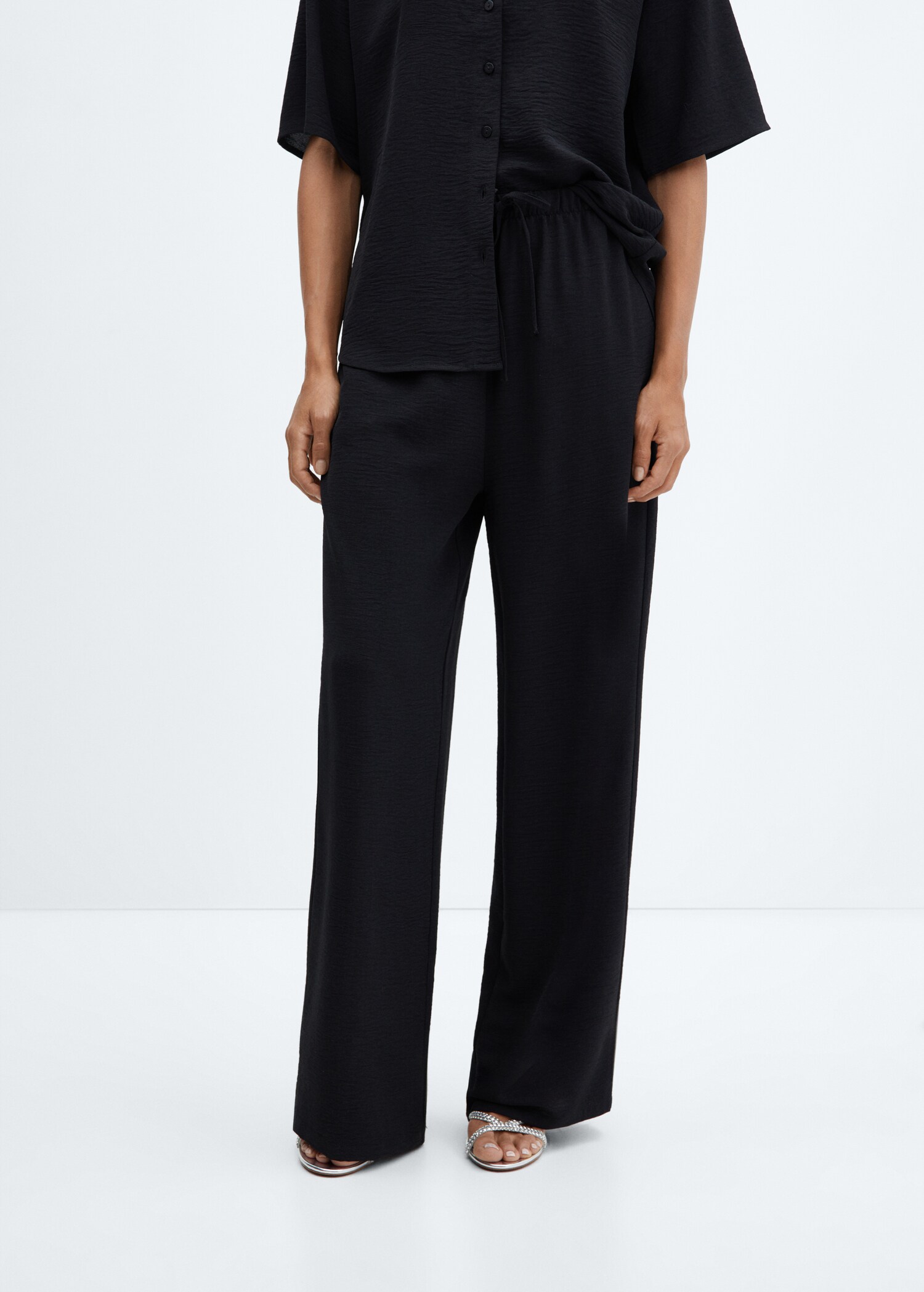 Wideleg trousers with elastic waist - Medium plane