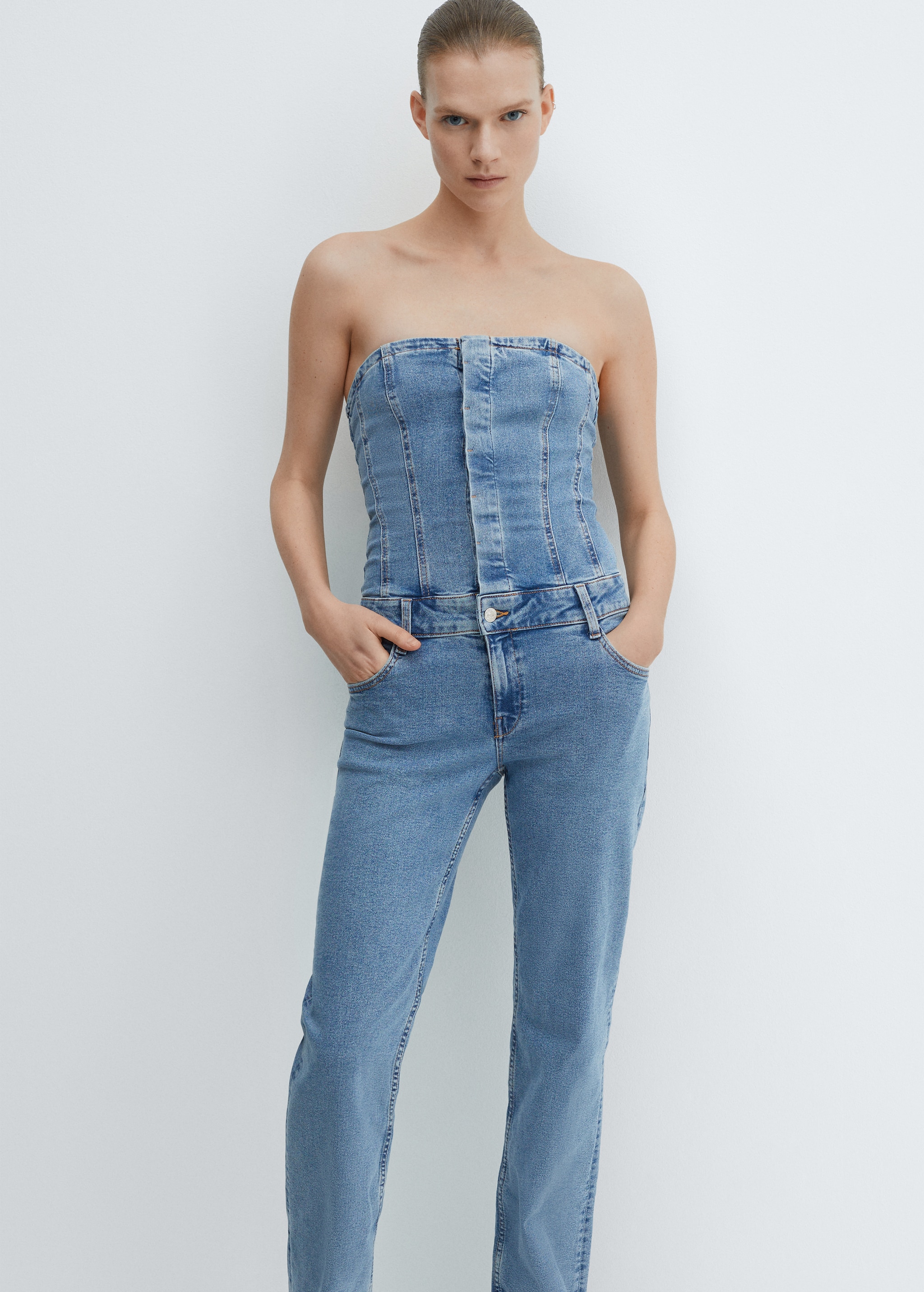 Strapless denim jumpsuit