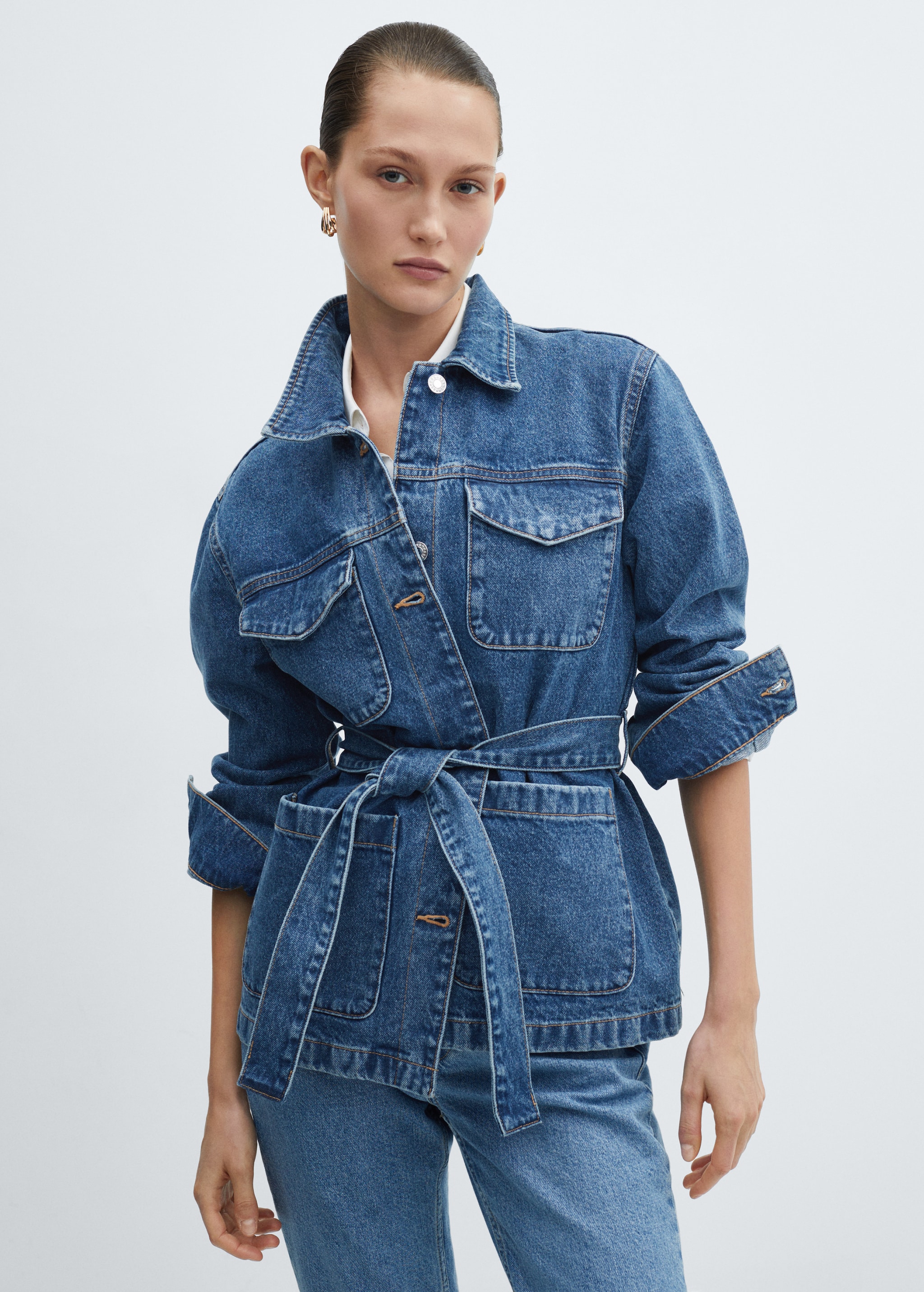 Denim Veste Ceinturee Blouson Jean Ceinture Femme MANGO France (La