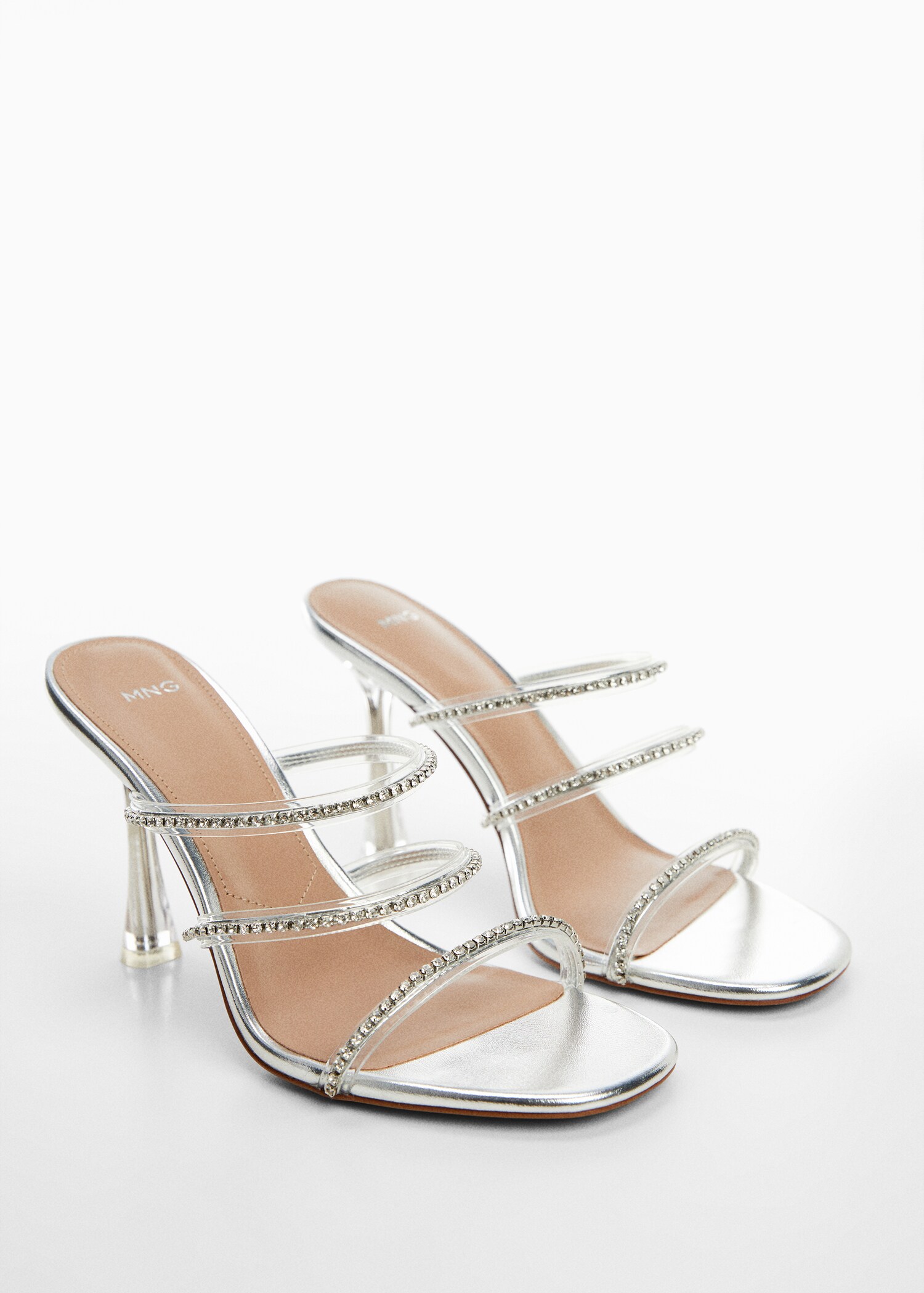 Sandália de salto com tiras de strass - Plano médio
