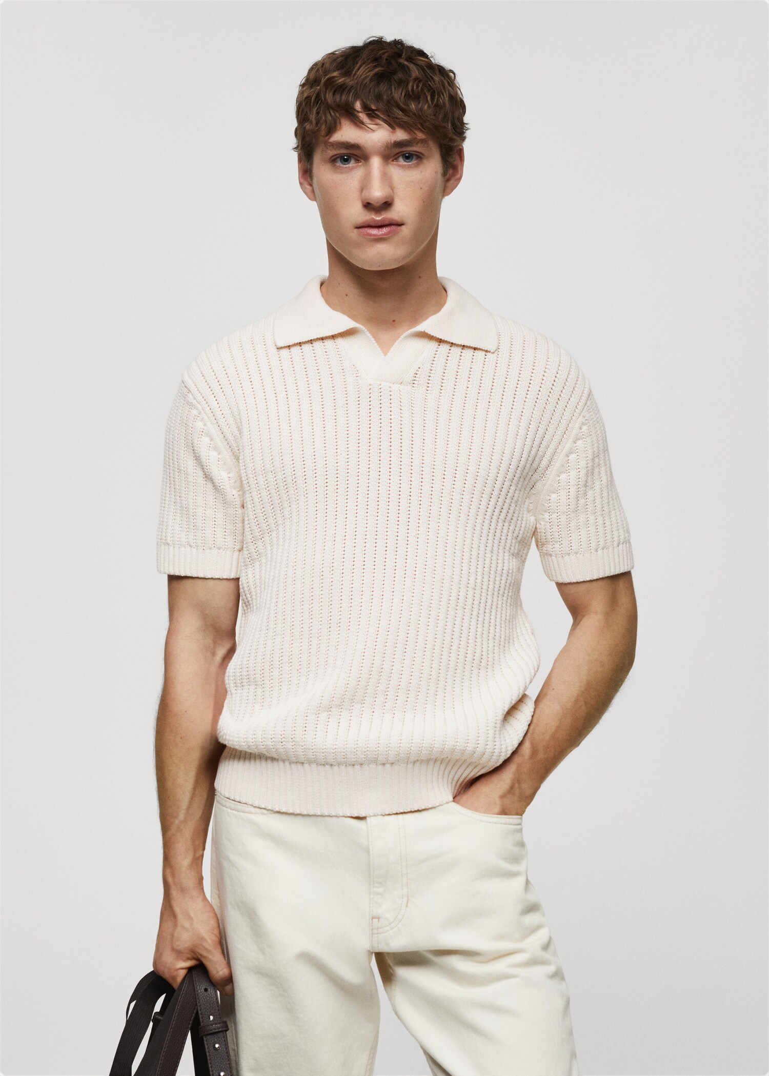 Openwork cotton knitte polo shirt  - Medium plane