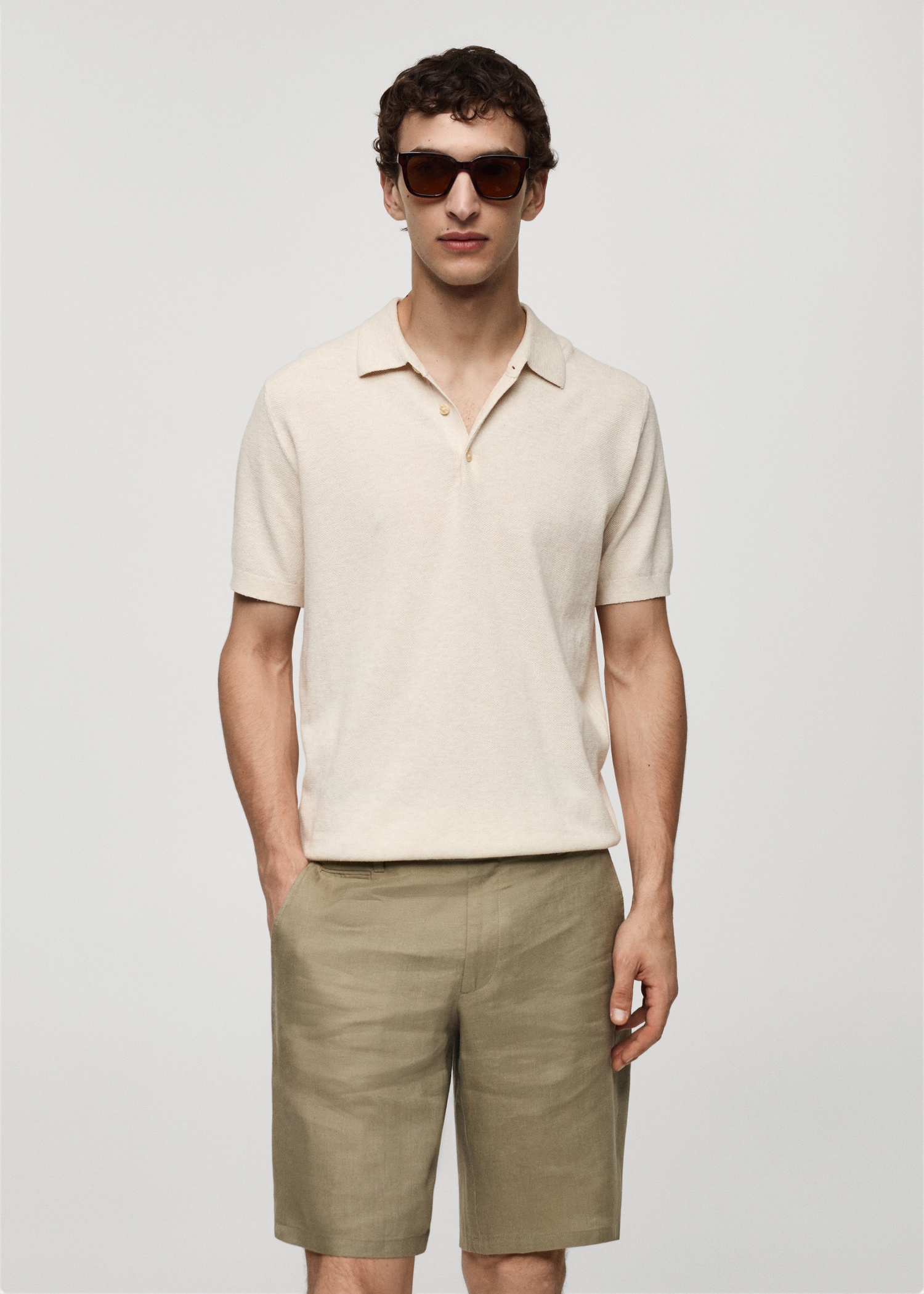 Short-sleeve knitted polo shirt - Medium plane