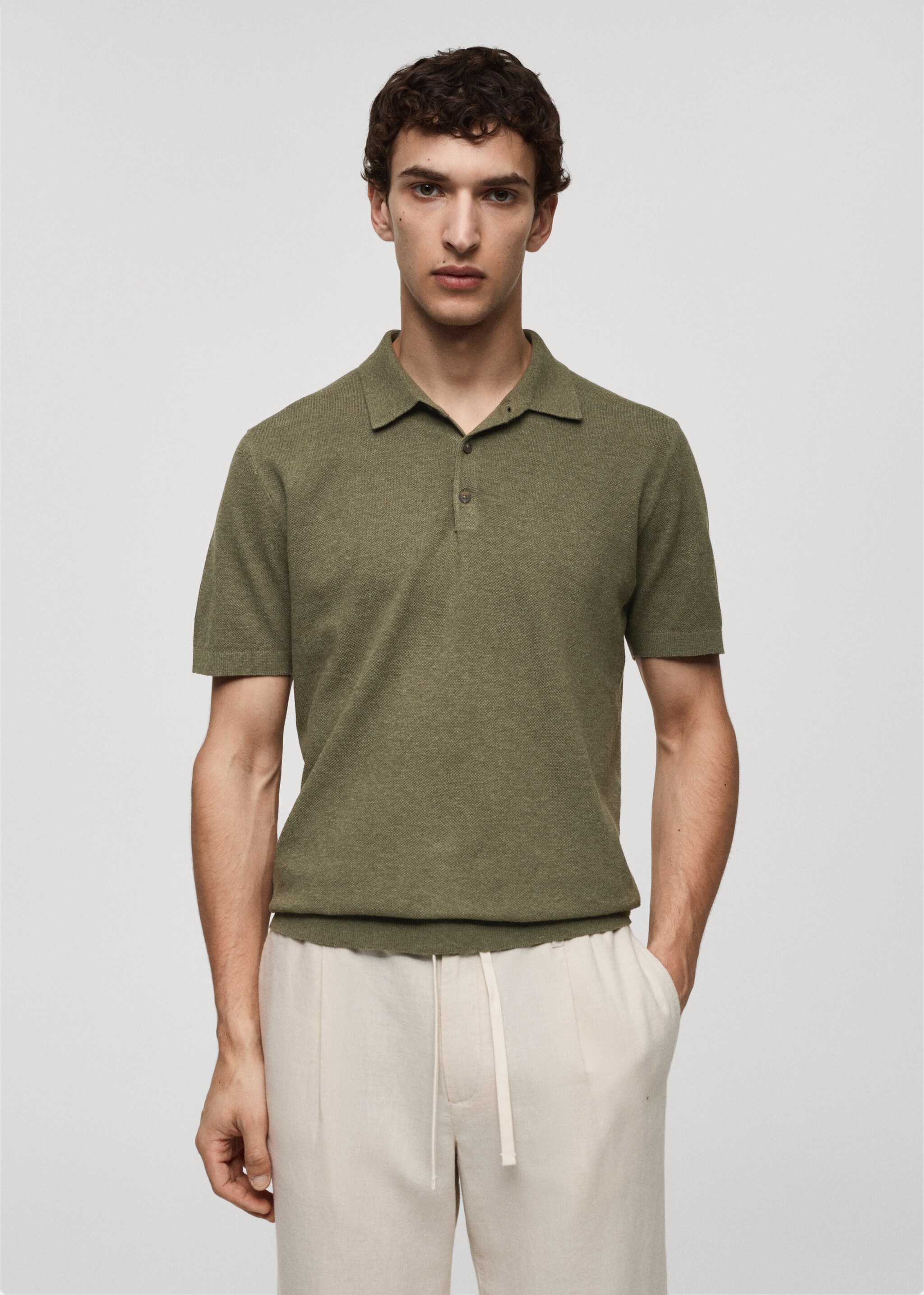 Short-sleeve knitted polo shirt - Medium plane