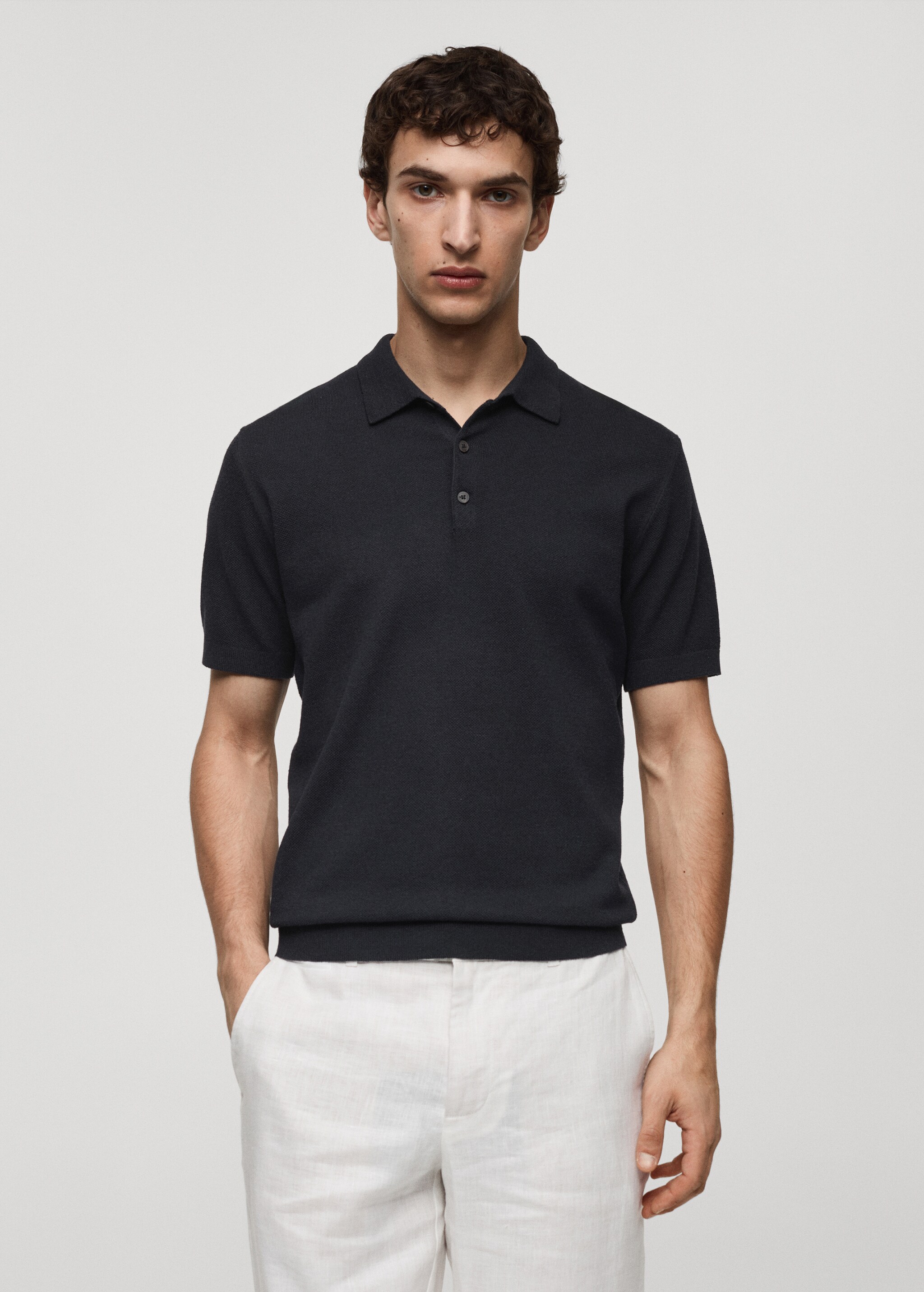 Short-sleeve knitted polo shirt - Medium plane