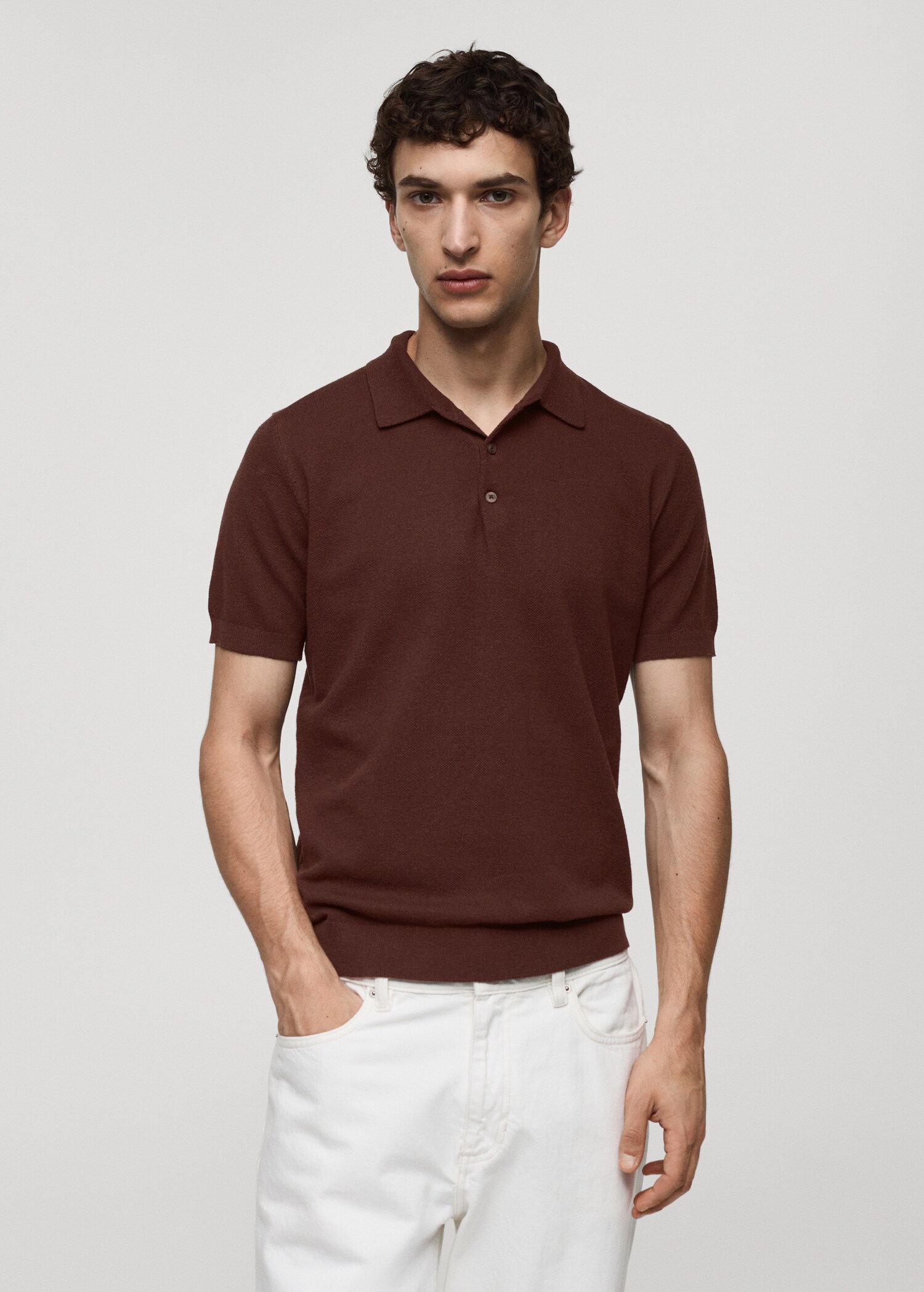 Short-sleeve knitted polo shirt - Medium plane