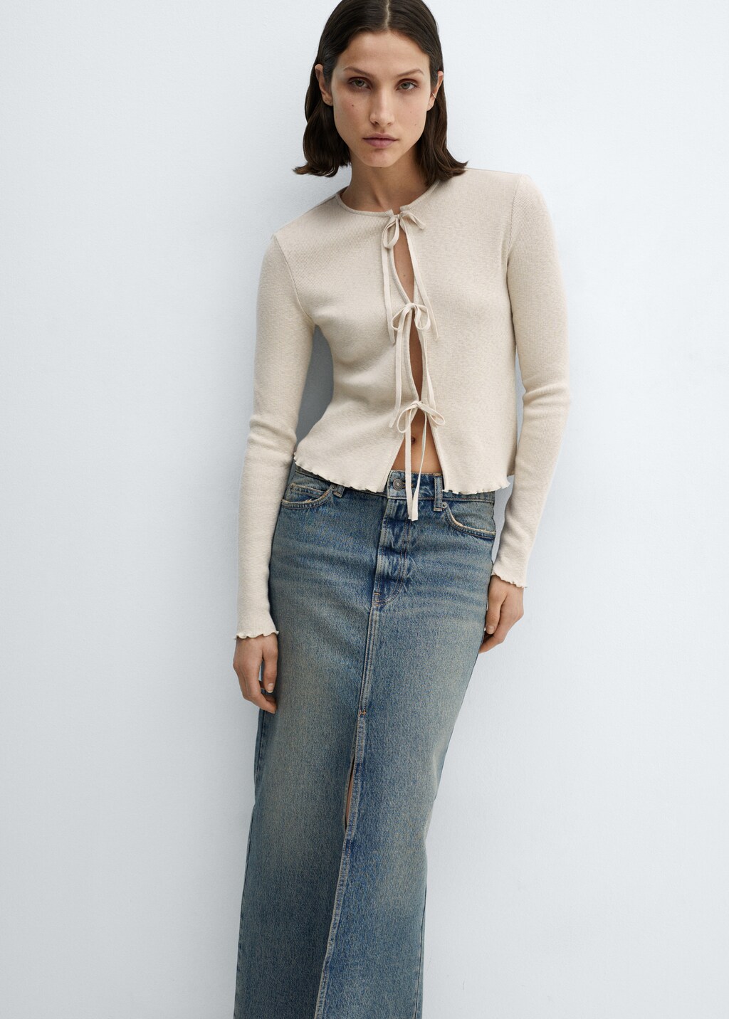 Knitted cardigan with ties - Women | MANGO China Knitted cardigan with ties - Women | MANGO China