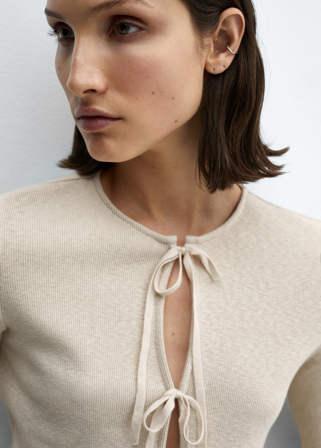 Knitted cardigan with ties - Women | MANGO China Knitted cardigan with ties - Women | MANGO China