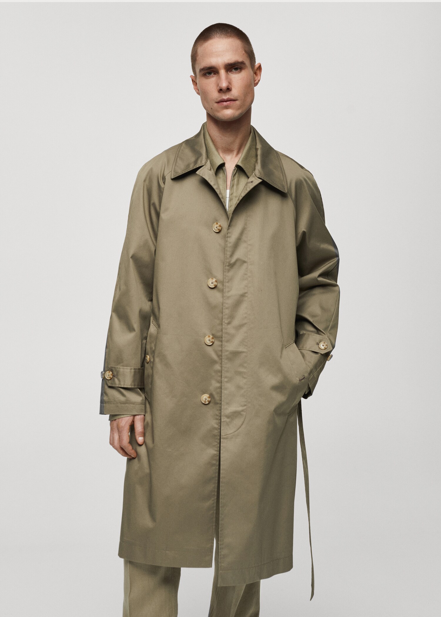 Katoenen trenchcoat met ceintuur - Middenvlak