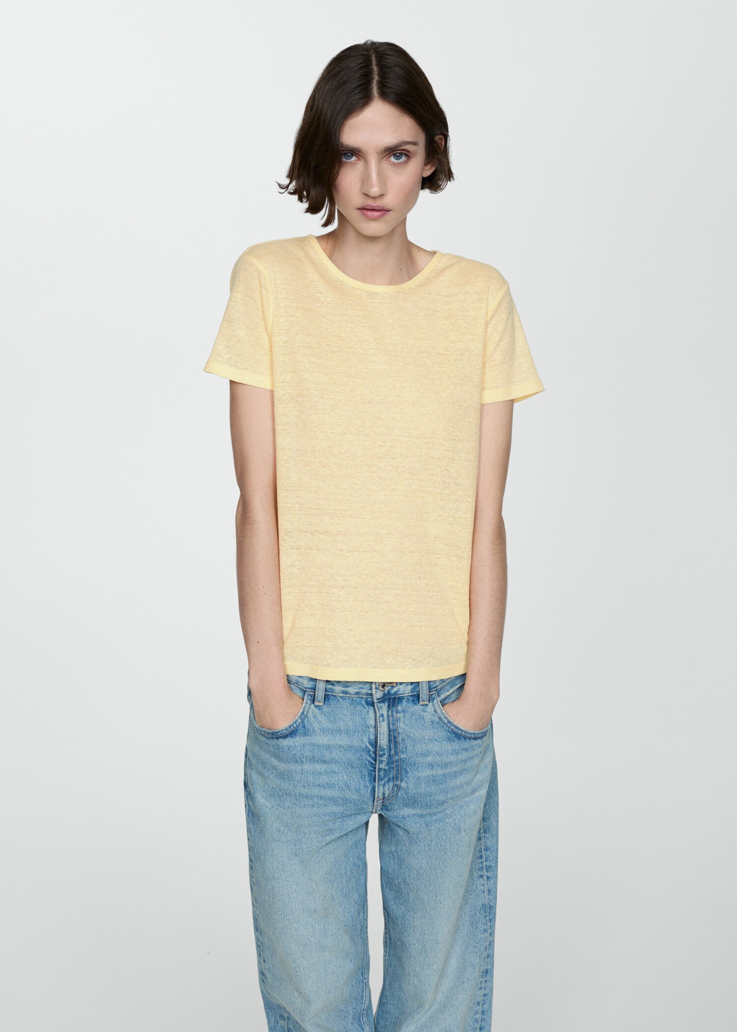 Short-sleeved linen t-shirt - Woman | MANGO USA