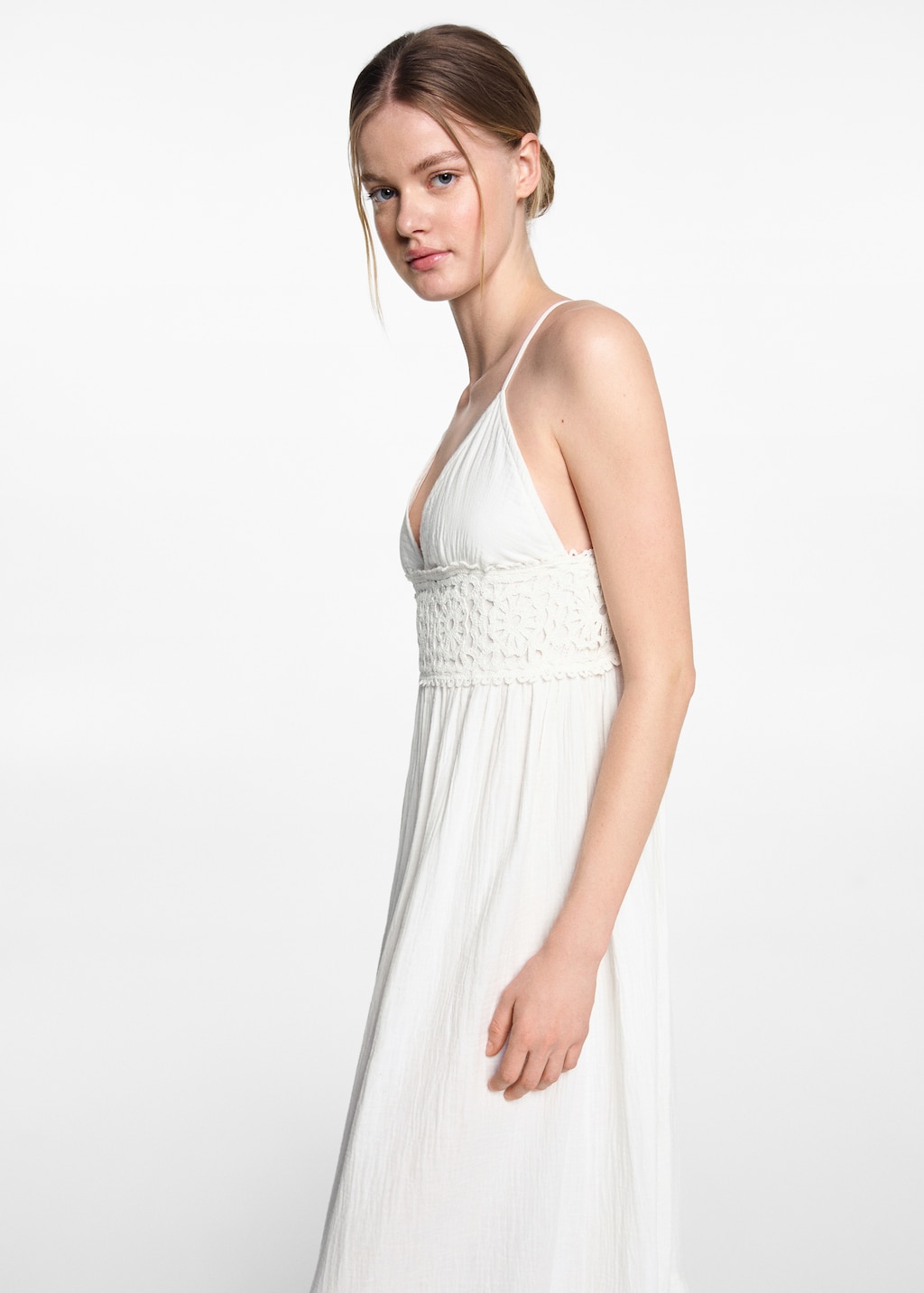 Mango Maxi-Kleid mit besticktem Volant