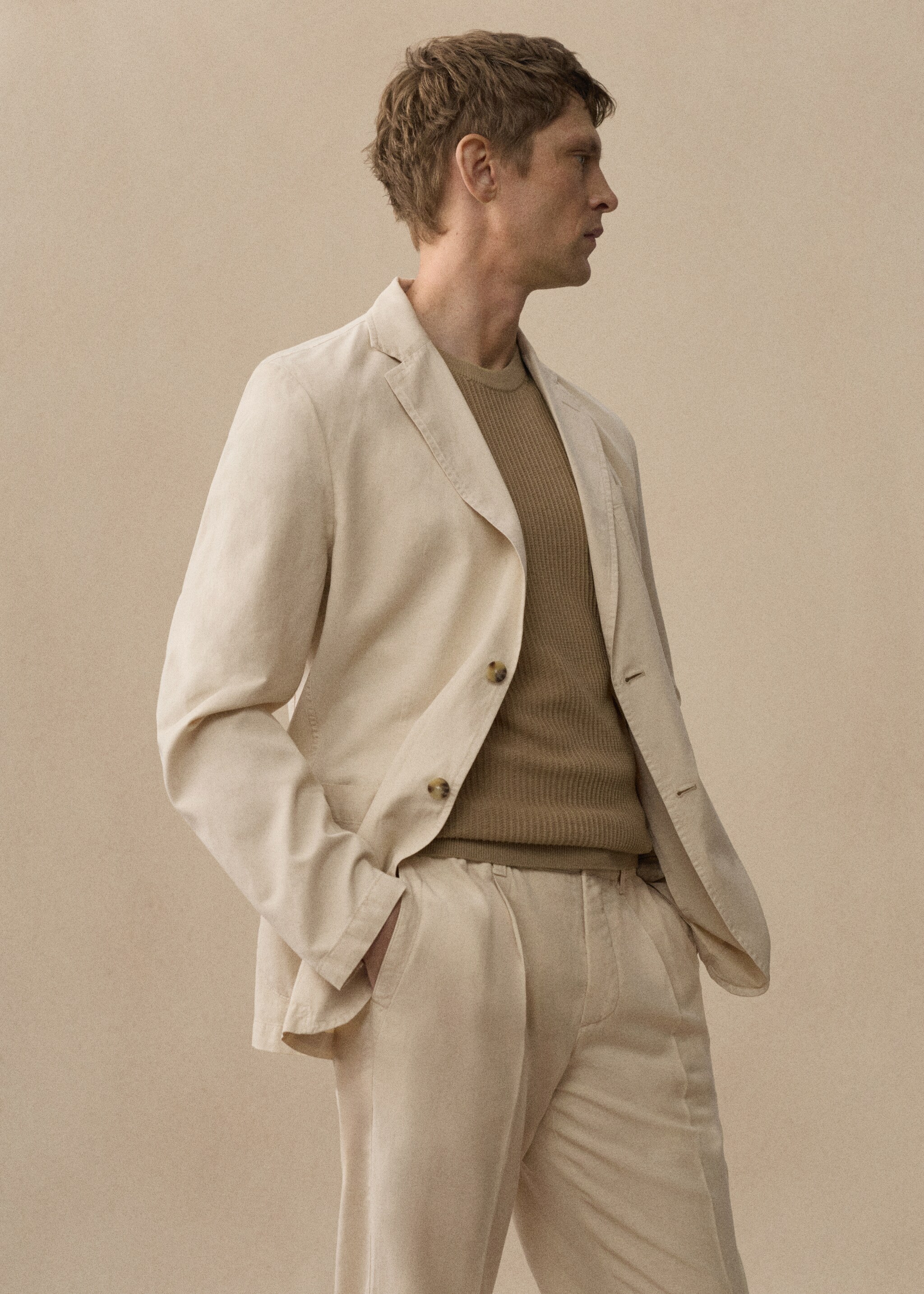Slim fit linen cotton-blend blazer - Details of the article 3