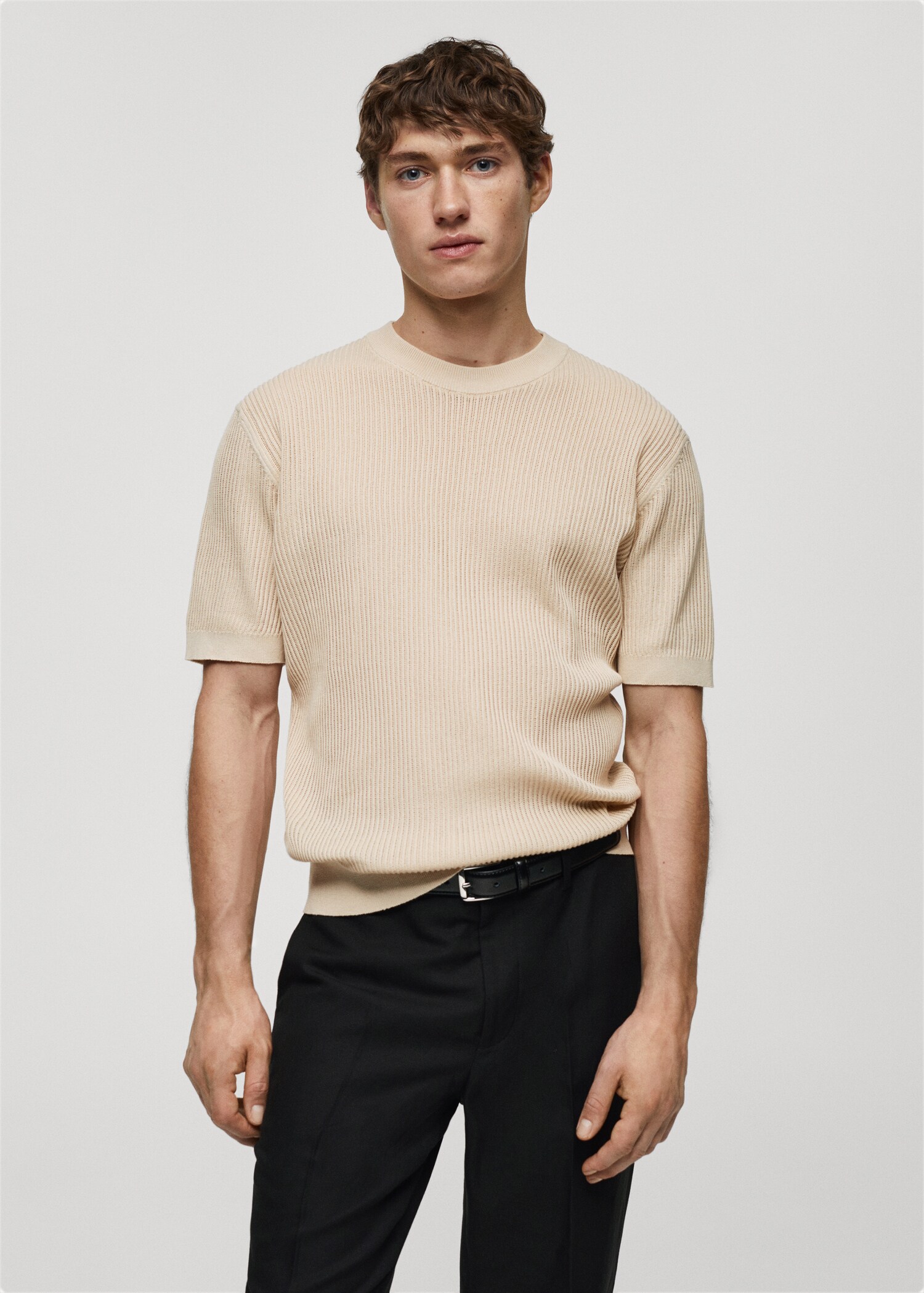 Ribbed cotton T-shirt - Man | MANGO USA