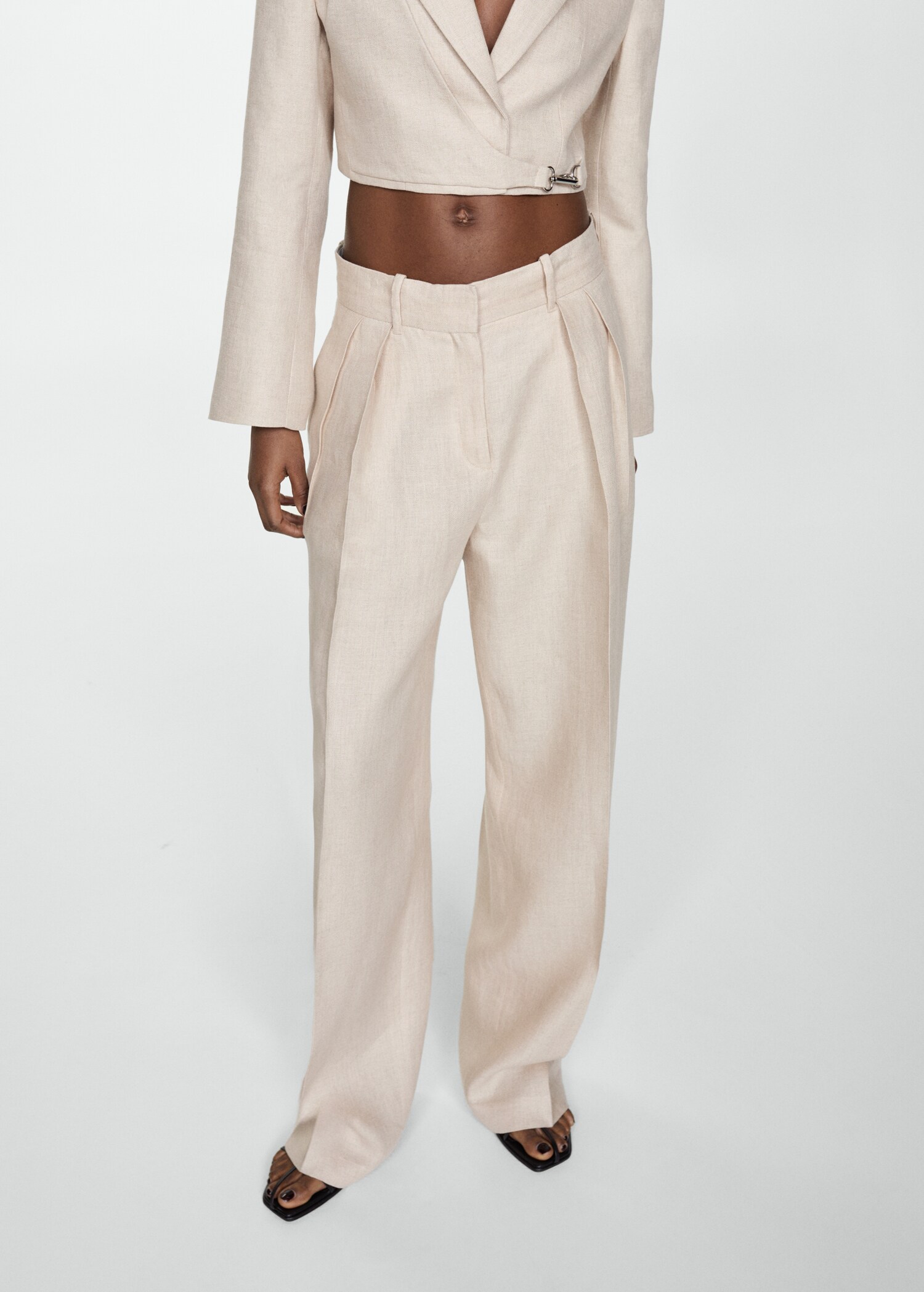 Calças de pinças de 100% linho - Plano médio