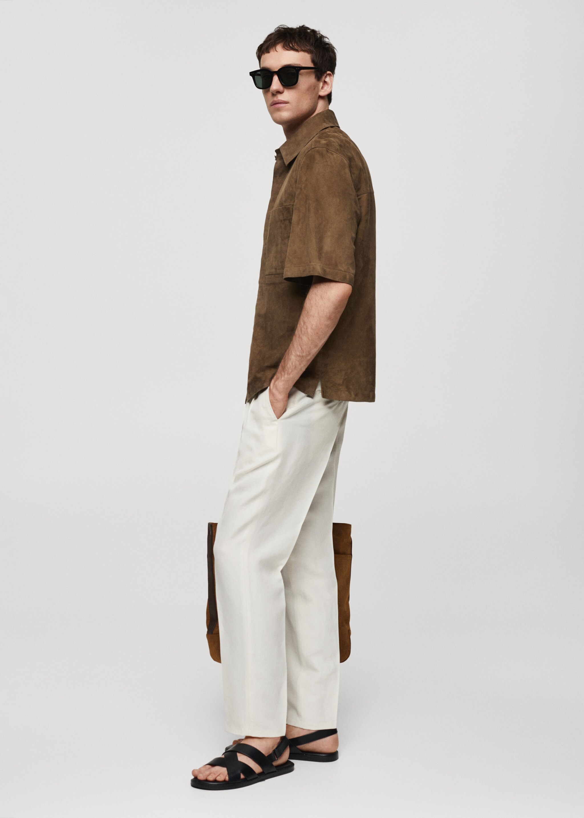 Overshirt with 100% suede leather pocket - Details of the article 2