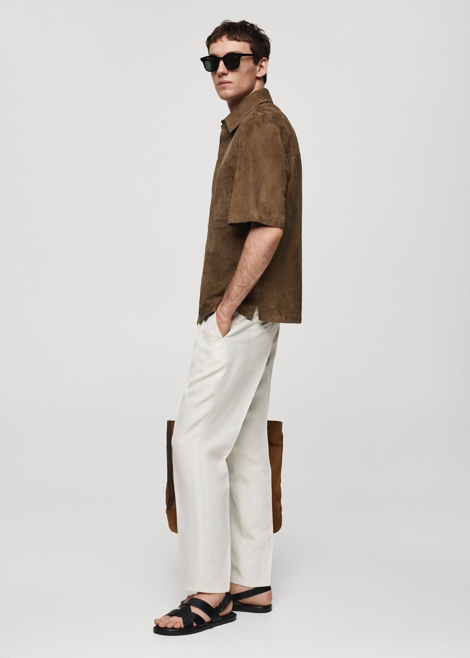 Overshirt with 100% suede leather pocket - Details of the article 2