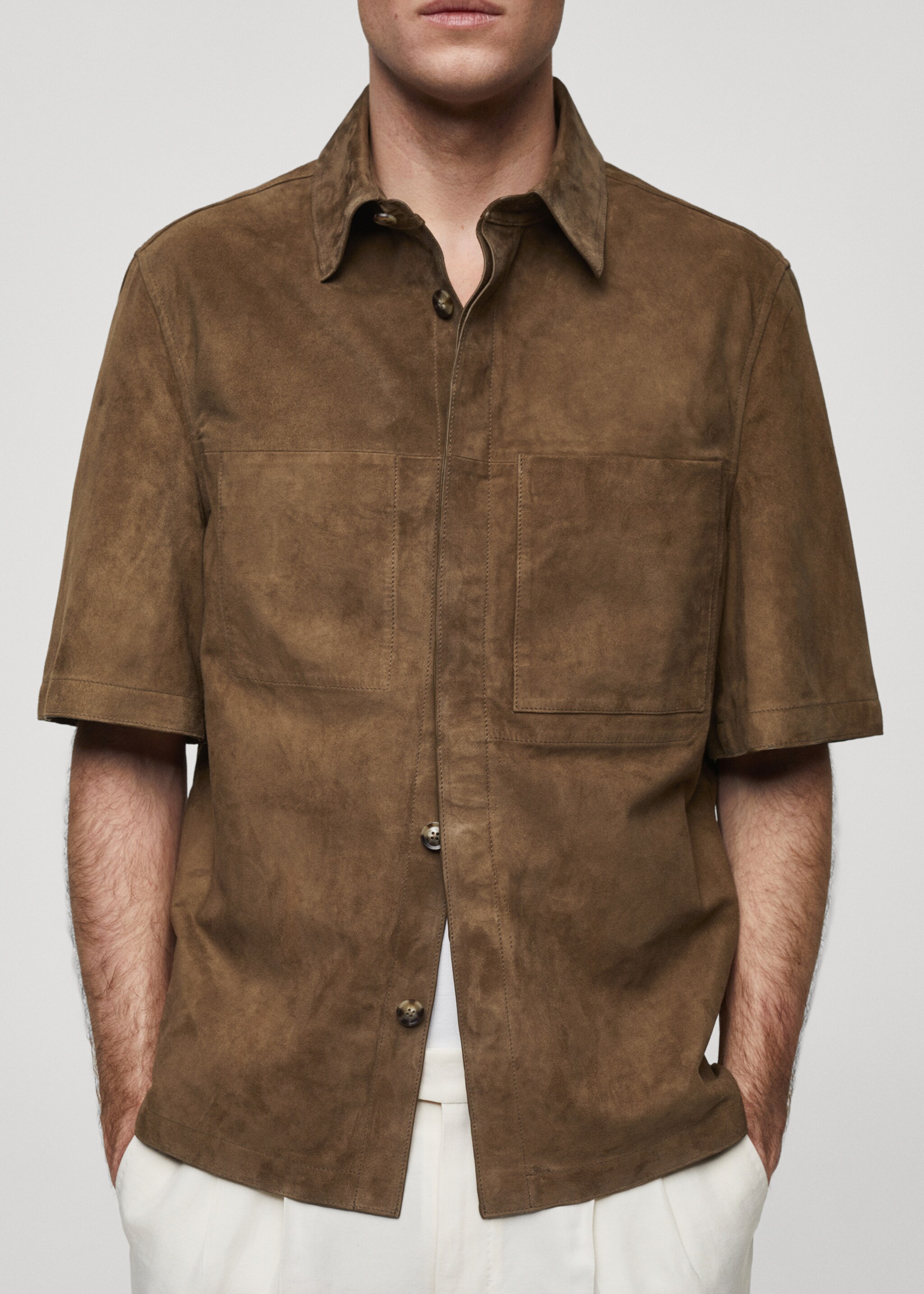 Overshirt with 100% suede leather pocket - Details of the article 4