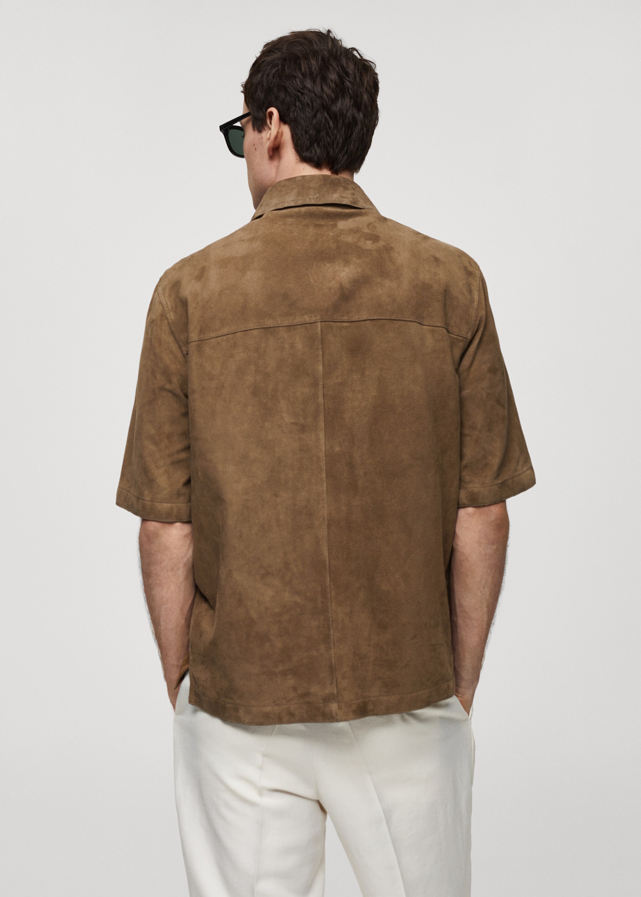 Overshirt with 100% suede leather pocket - Reverse of the article