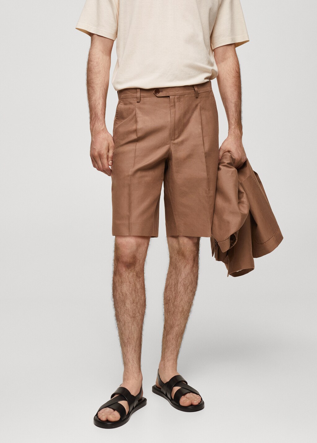Old Tiralahilacha Mens Hans Linen Blend Bermuda Shorts Khaki