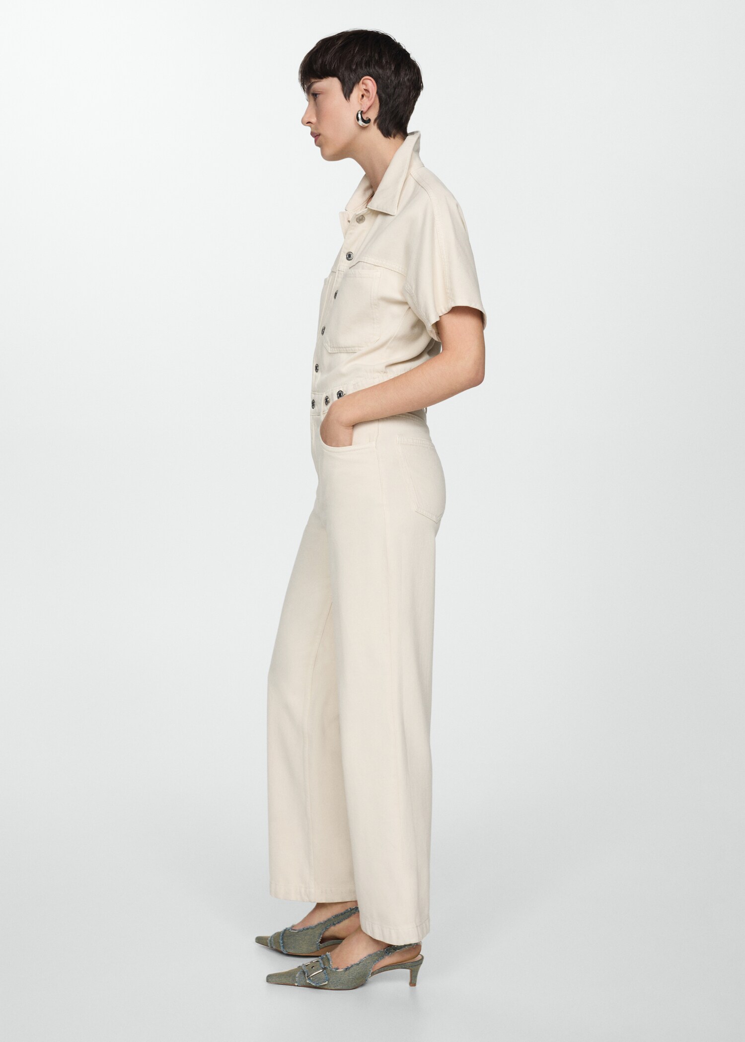 Denim jumpsuit with multi-position buttons - Details of the article 2
