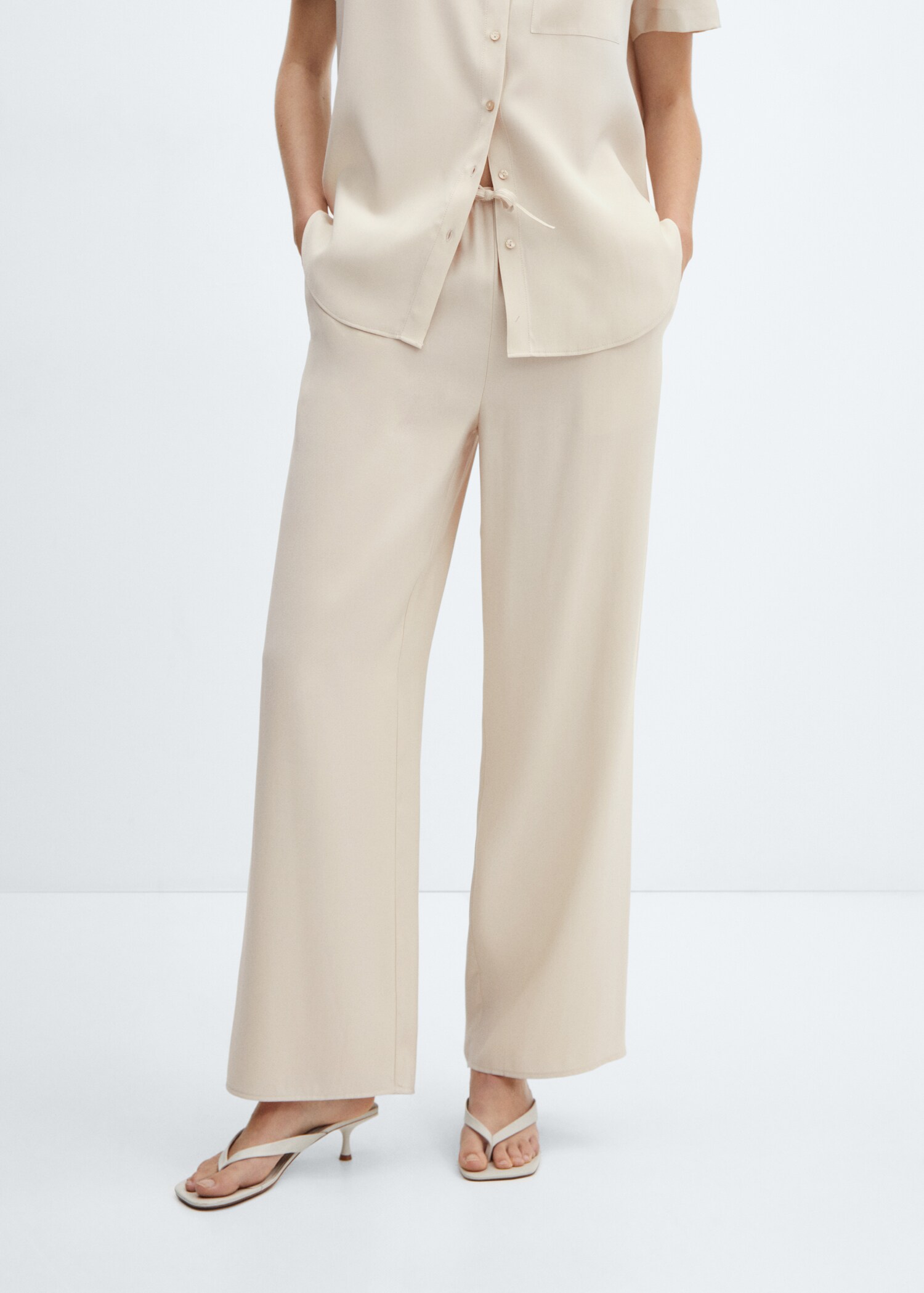 Pantalons wideleg cintura elàstica - Pla mig