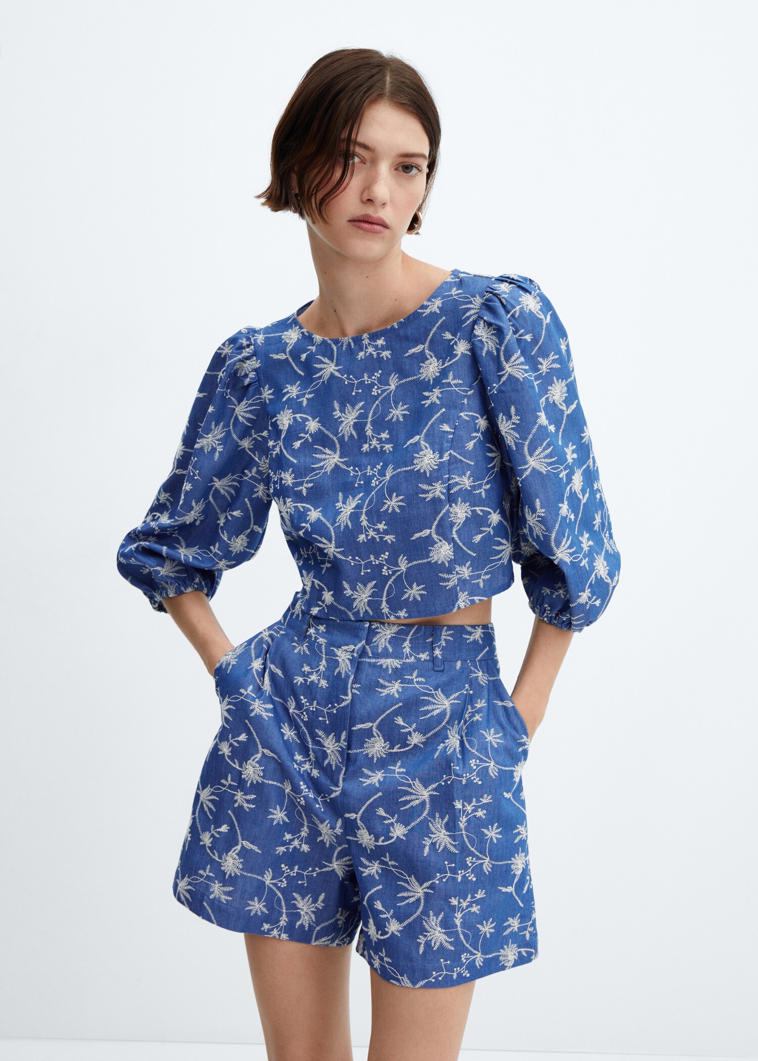 Embroidered puff sleeve blouse - Medium plane