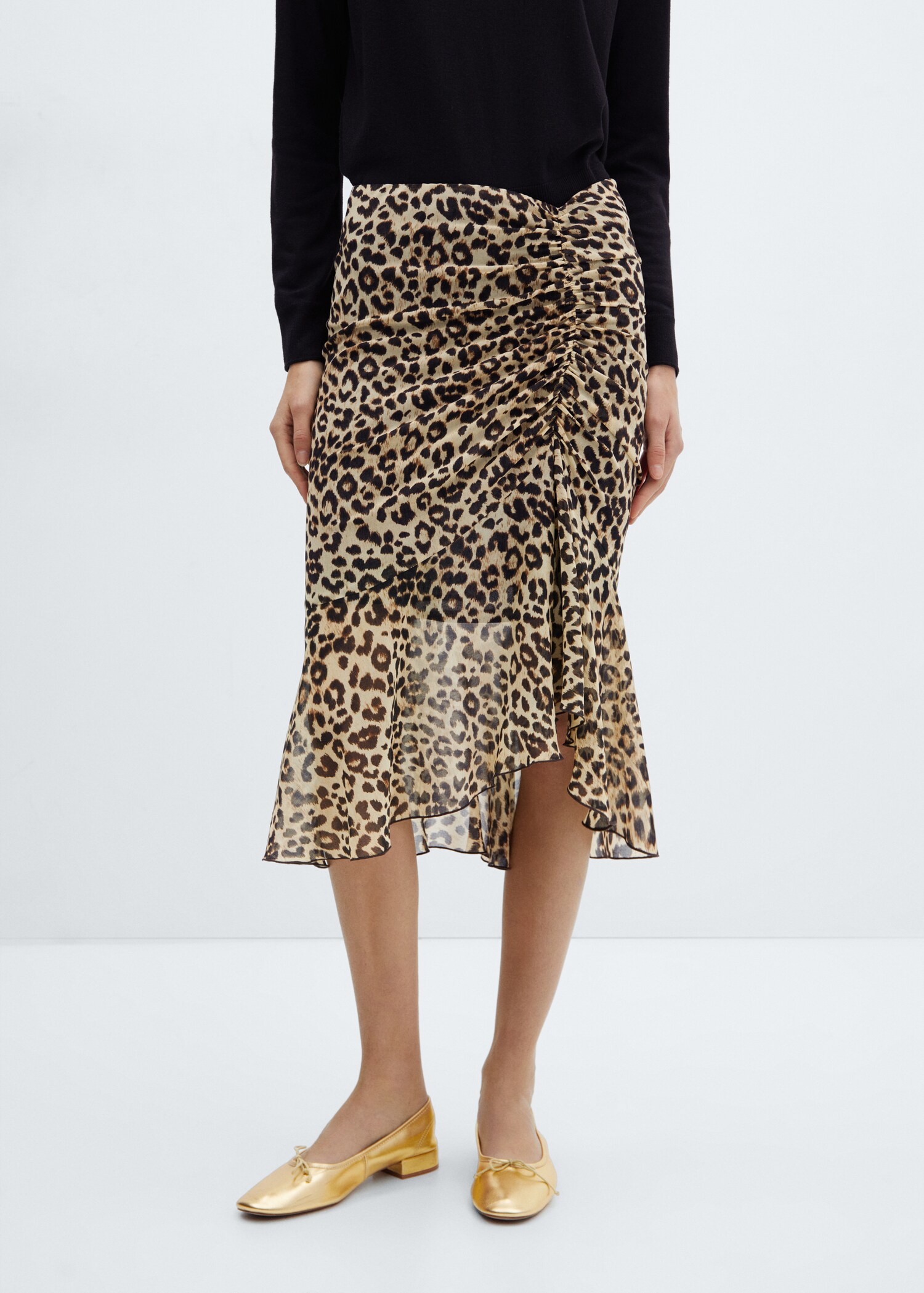 Leopard skirt with gathered detail - Medium plane