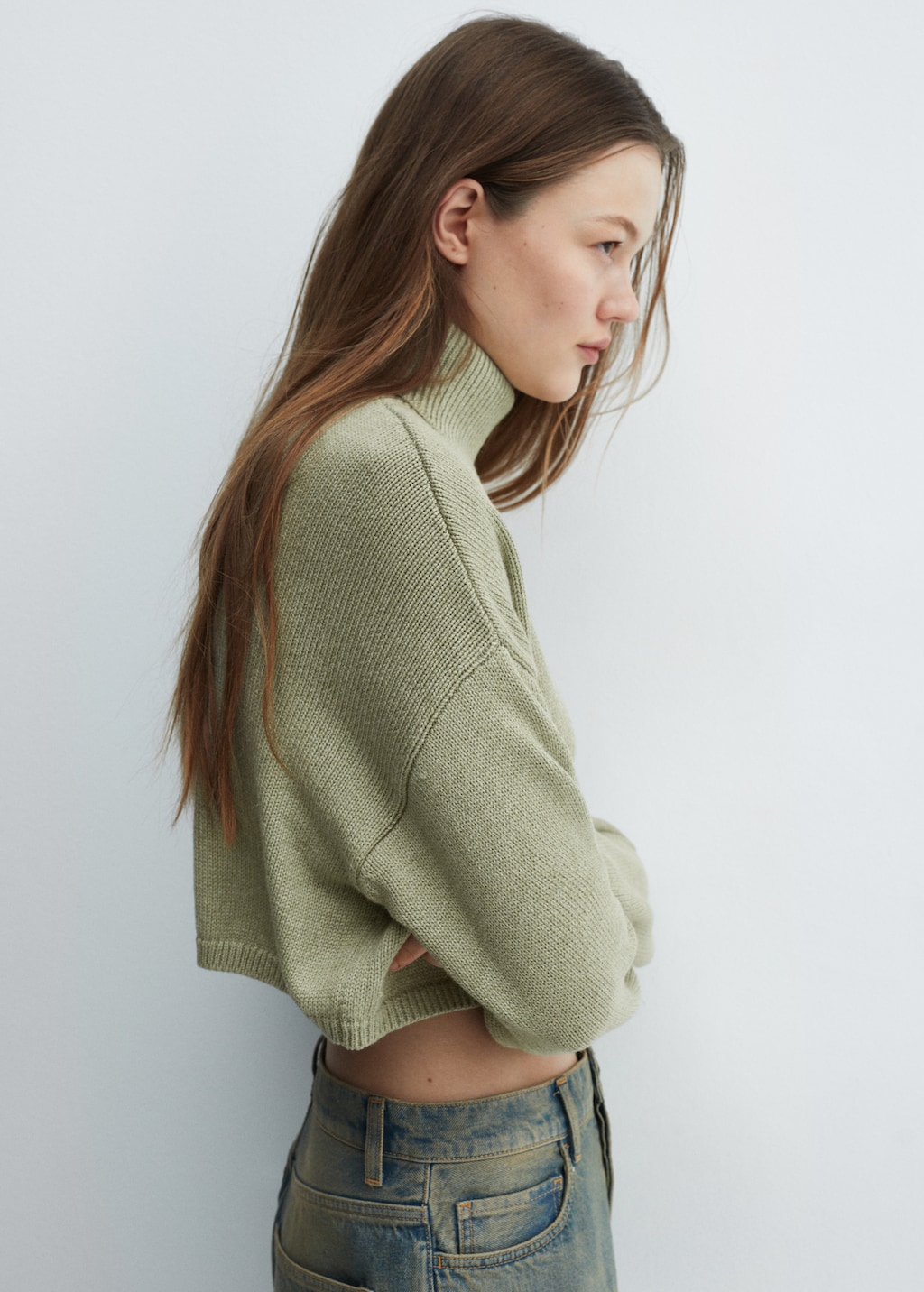 Cropped turtleneck knit sweater best sale