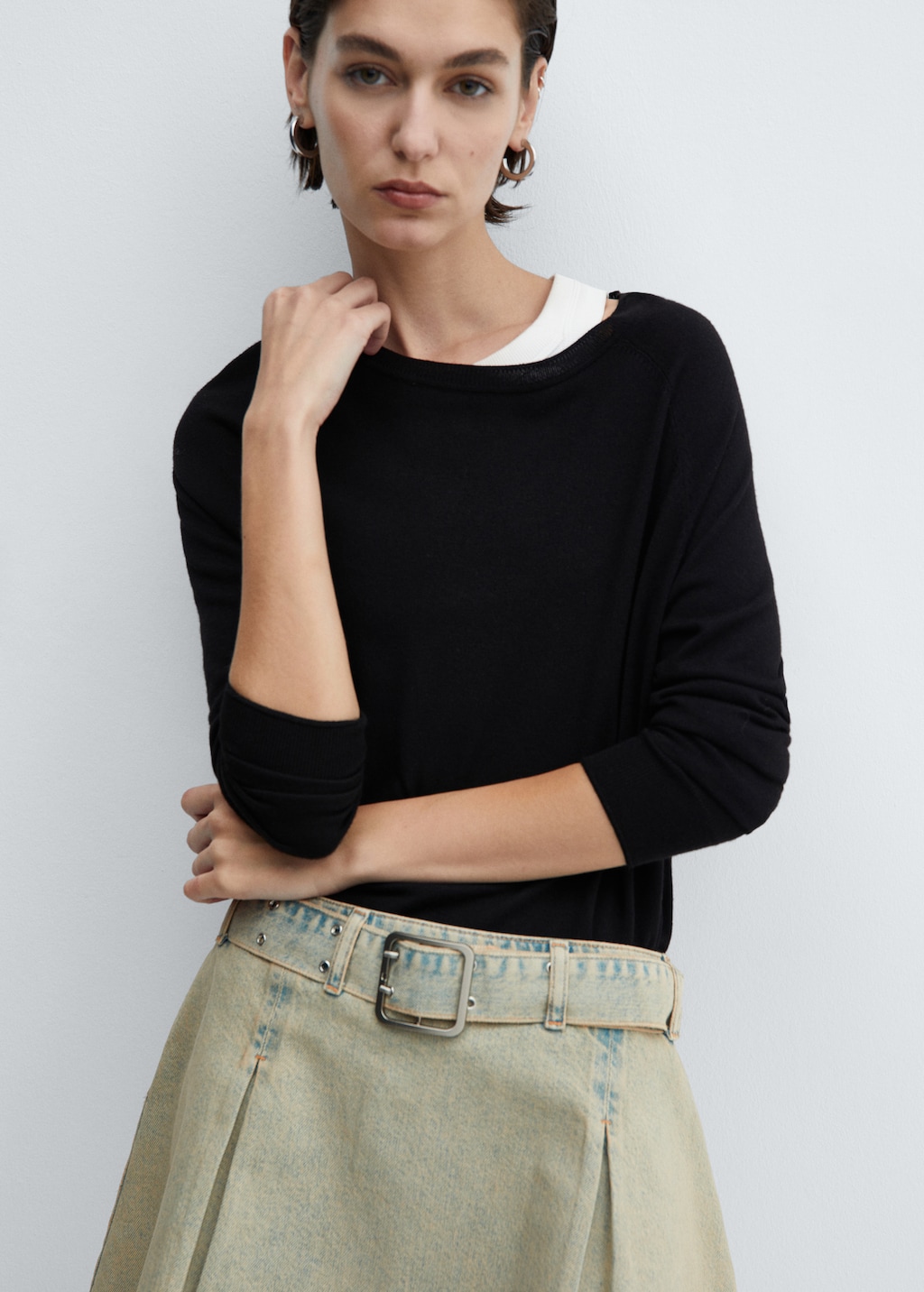 Denim mini-skirt with belt | MANGO Niger