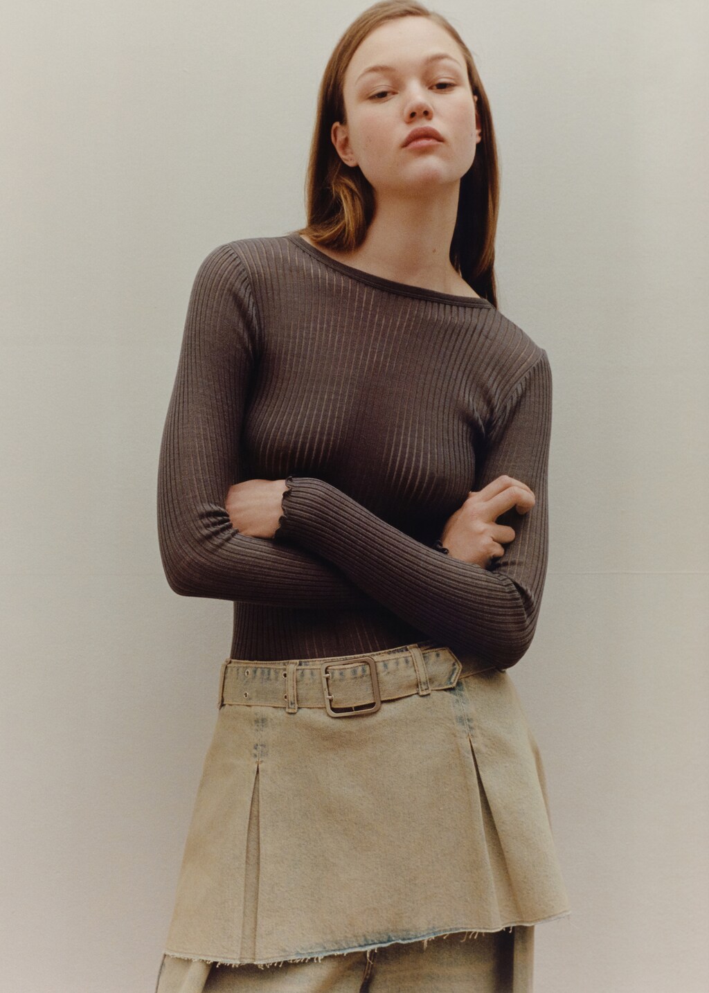 Denim mini-skirt with belt | MANGO Niger