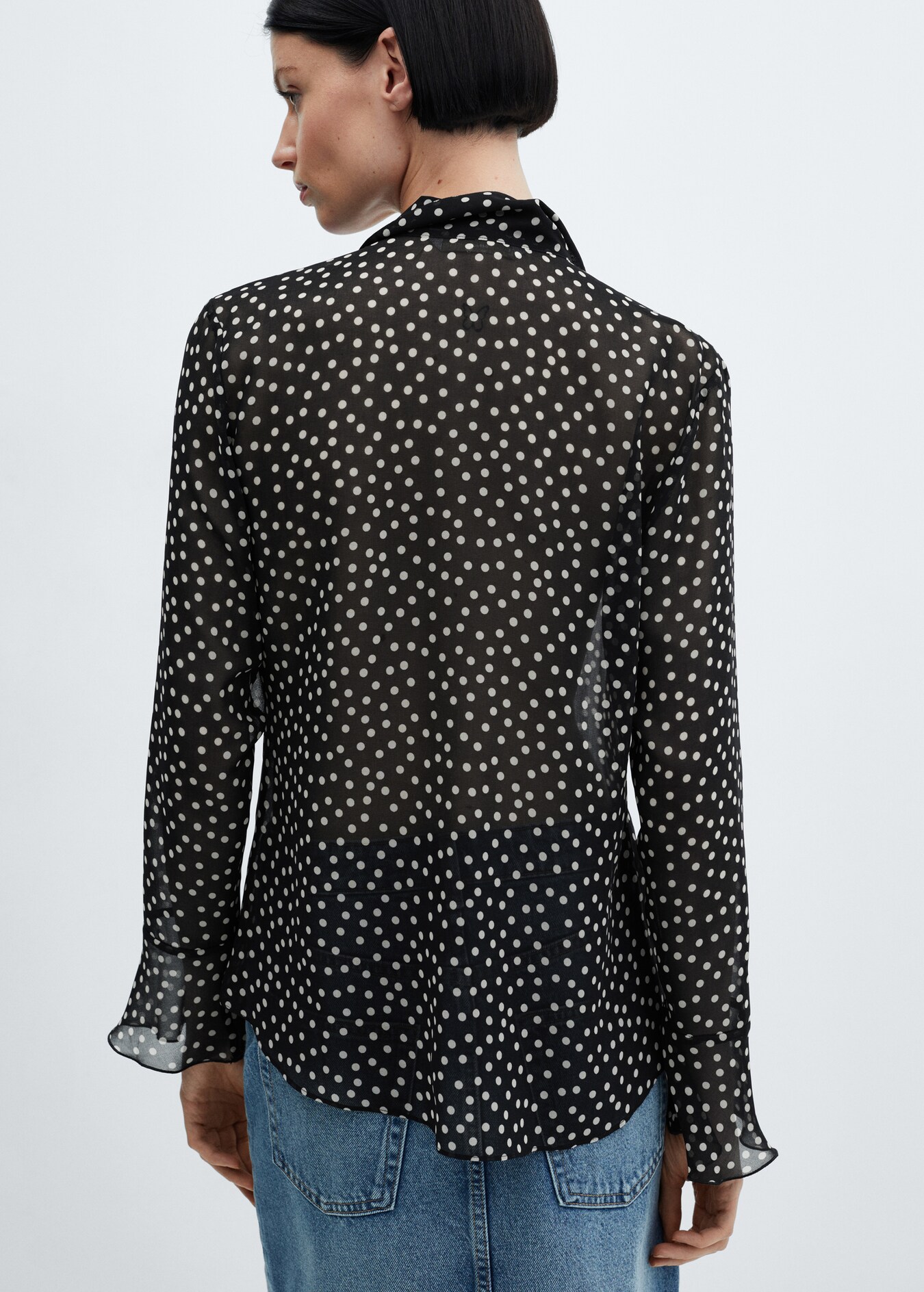 Printed Ruffled Sleeve Button-Up Blouse