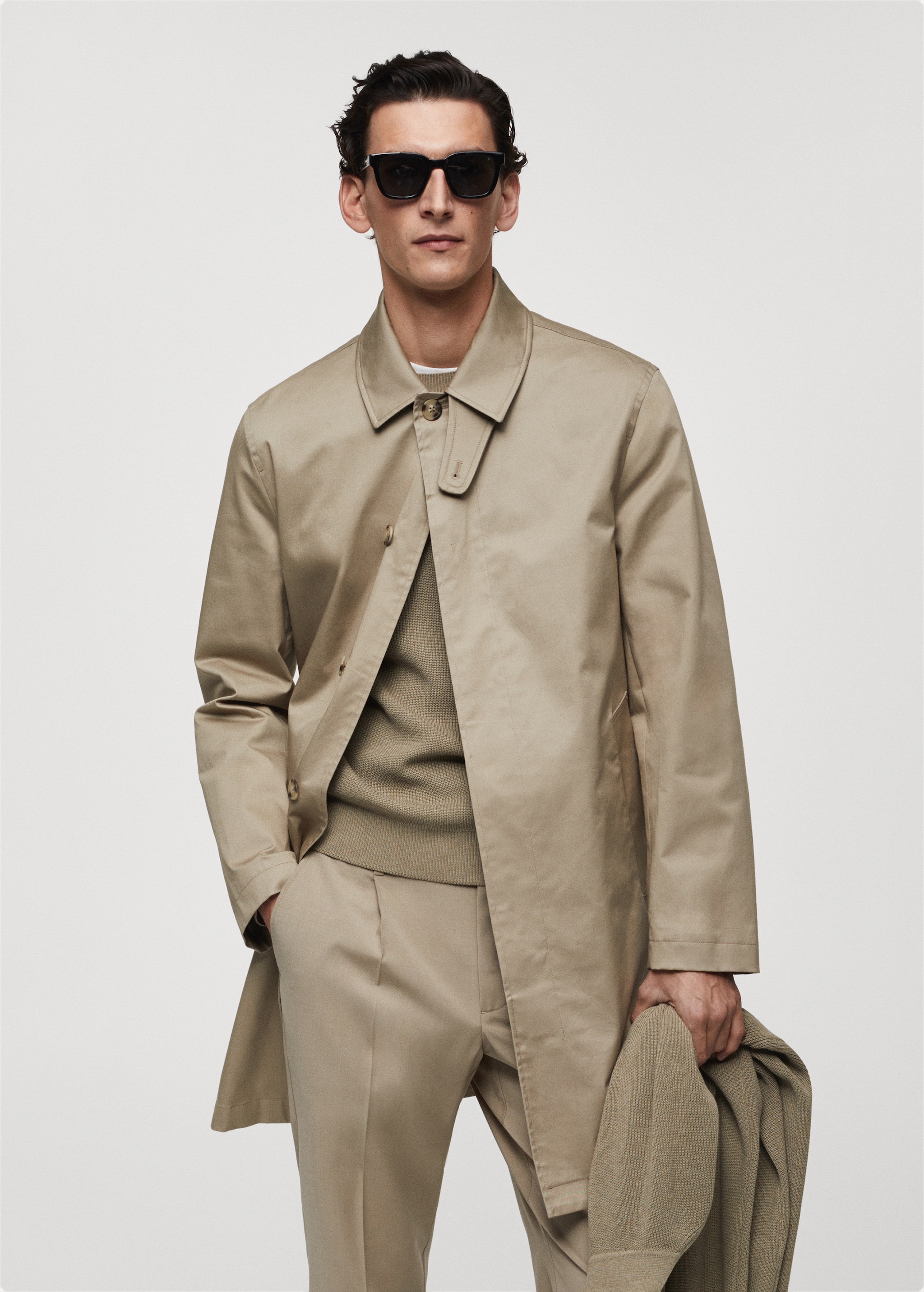 Cotton trench coat with collar detail - Medium plane