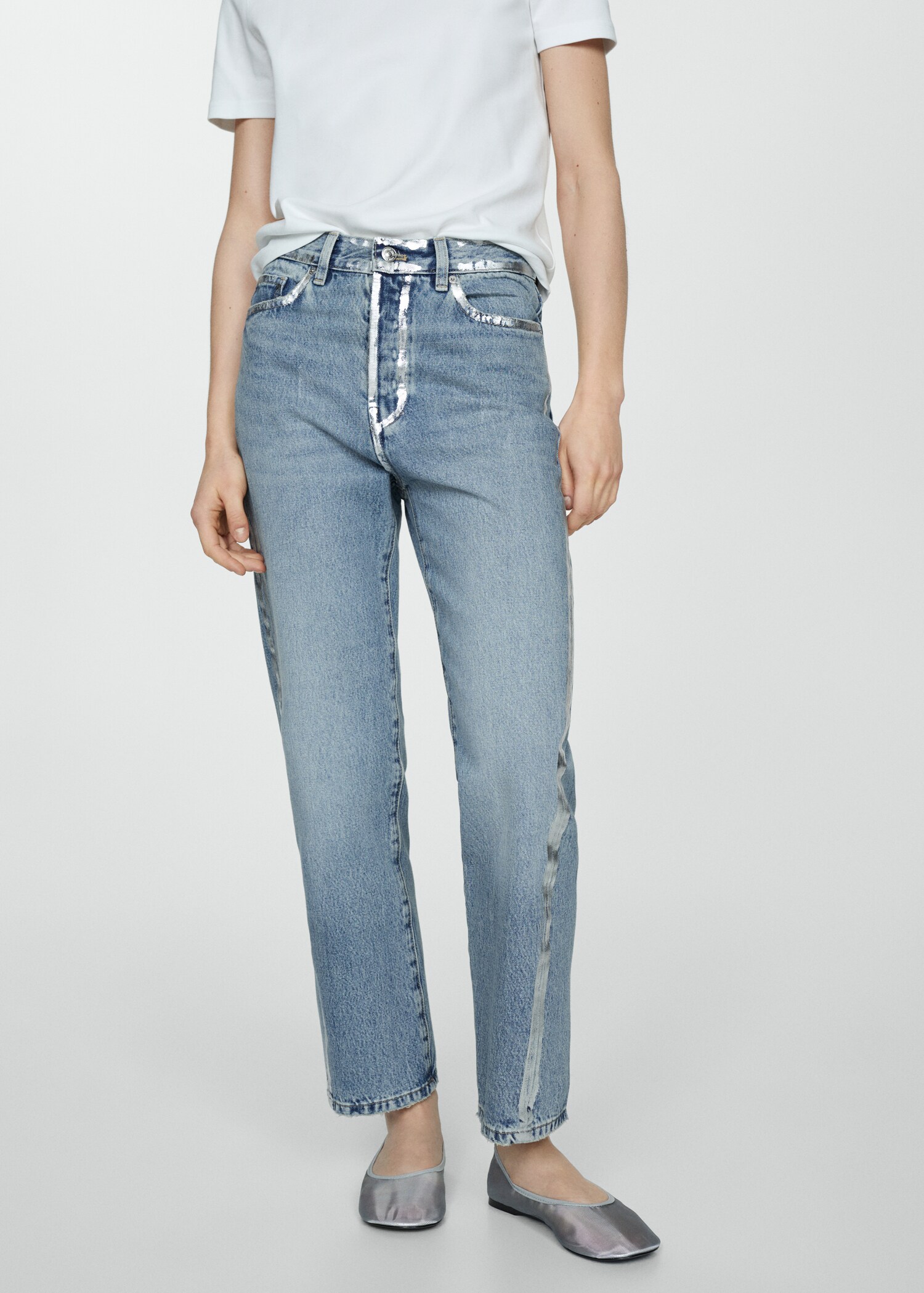 Jeans rectos detalles foil - Plano medio