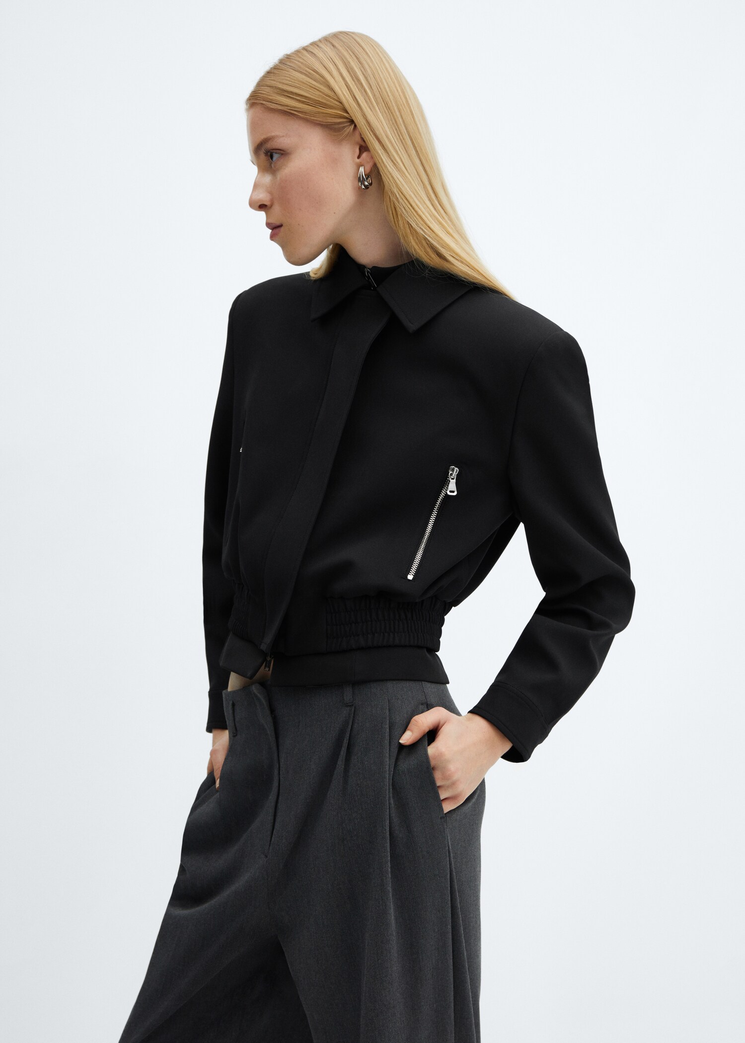 Cropped jacket with shoulder pads - Medium plane