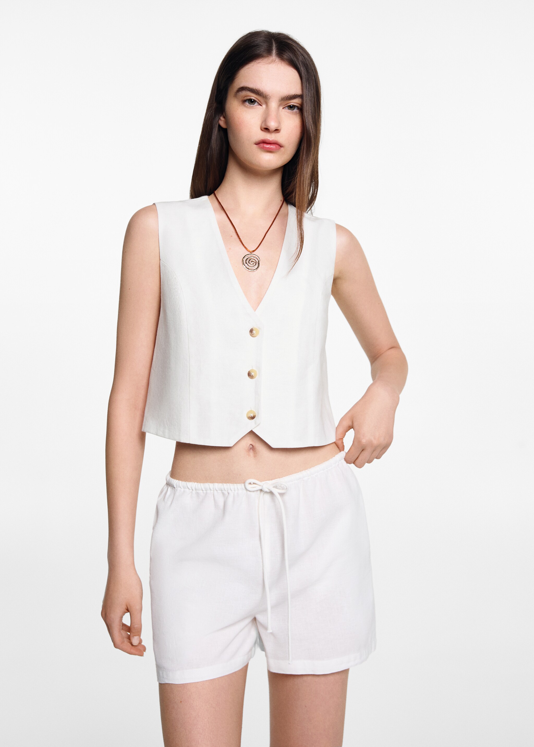 Linen waistcoat with buttons   - Medium plane