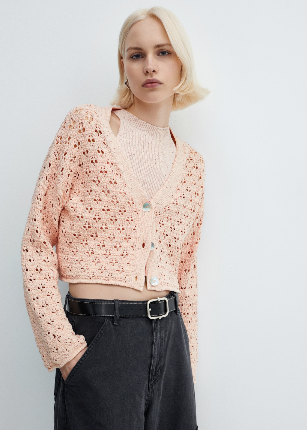 Openwork knit cardigan