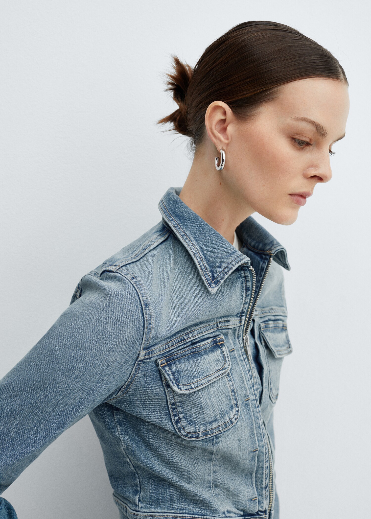 Kort denimjacka dragkedja - Detaljer om artikeln 1