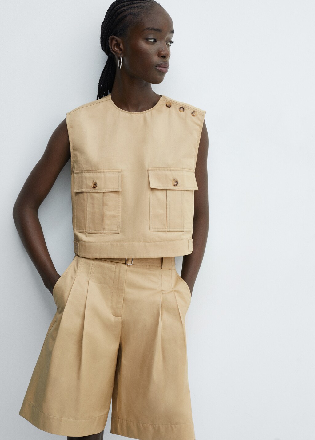 【THE MOZZ】[Premium] Belta Bermuda Pants Belted touch of linen Bermudas Inseam: 10.5